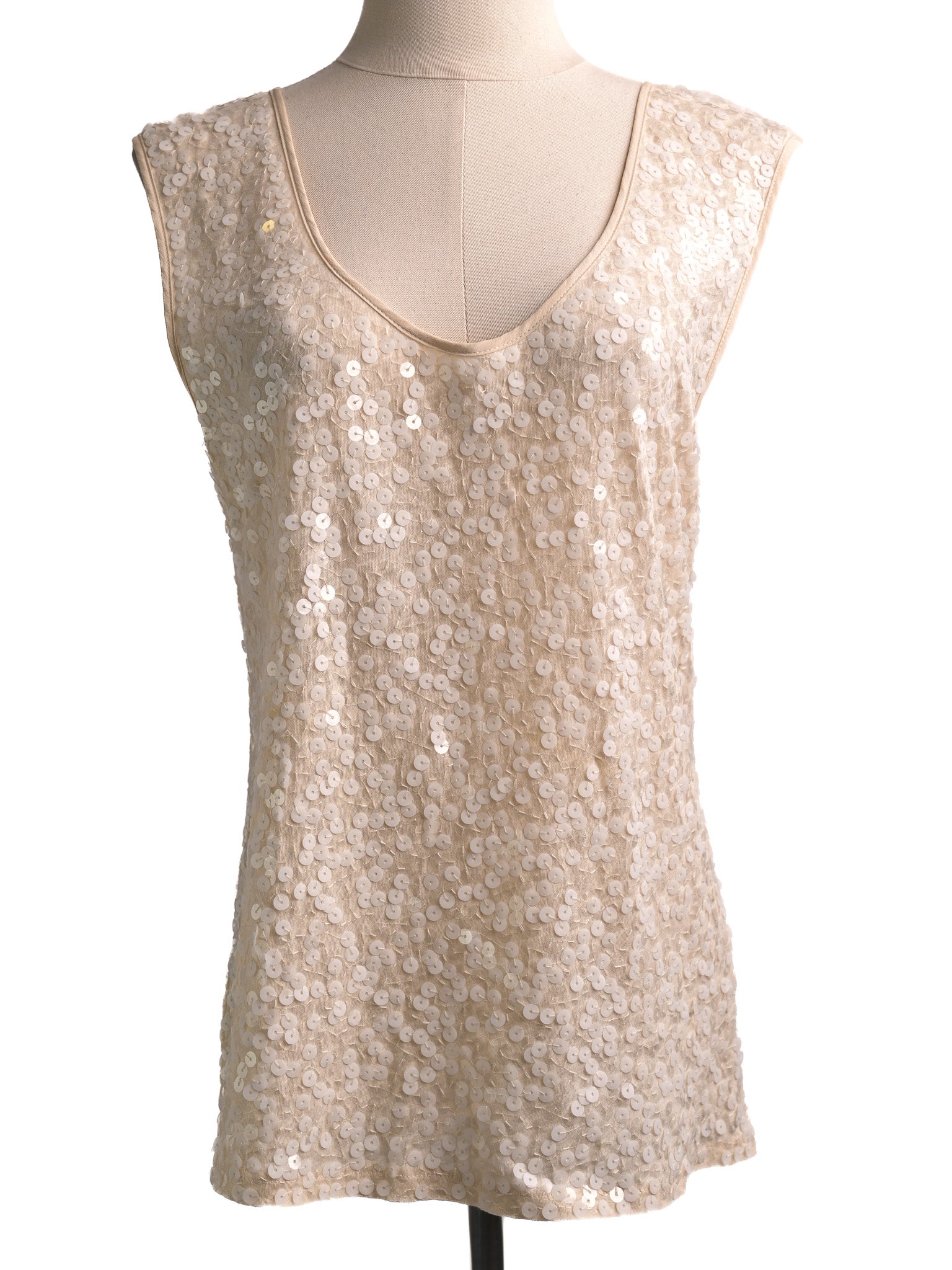 Excellent J. Crew White Sequined Sleeveless Top Size M