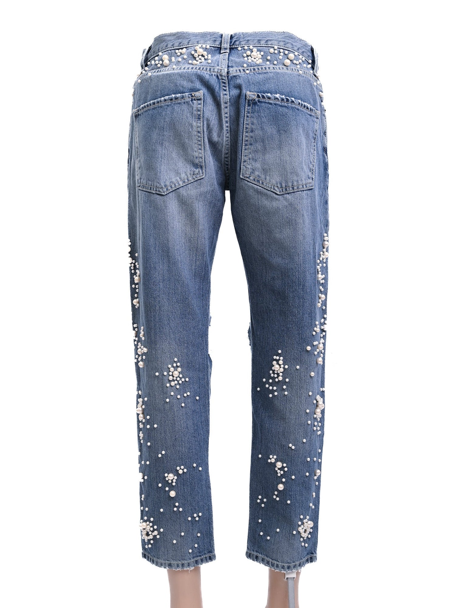 EXCELLENT Onedress Onelove Blue Distressed Jeans Size S with Pearls