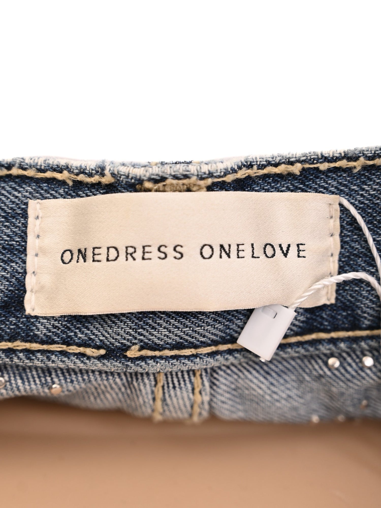 EXCELLENT Onedress Onelove Blue Distressed Jeans Size S with Pearls