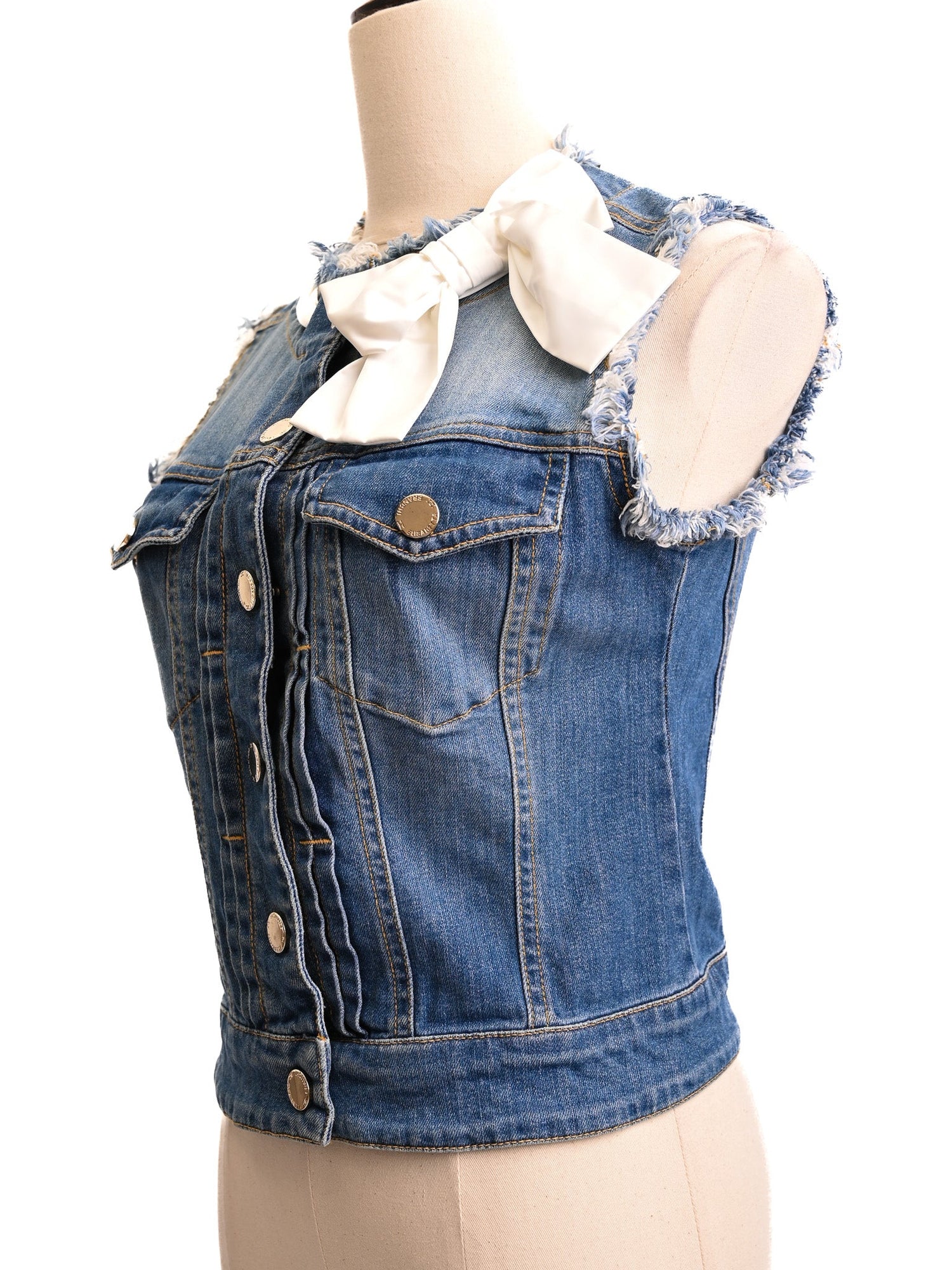 Elisabetta Franchi Blue Denim Sleeveless Jacket Size XS Excellent