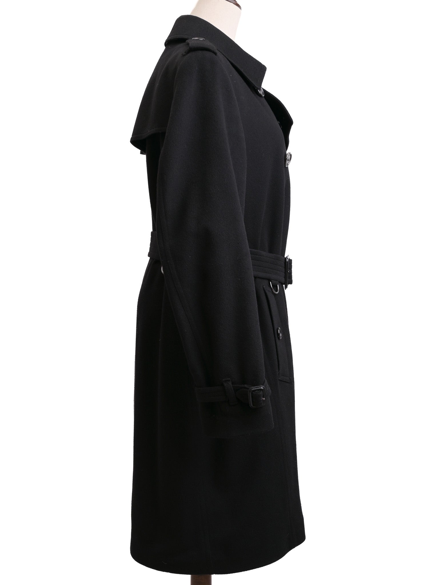 Excellent Burberry Black Wool Trench Coat Size L Double-Breasted