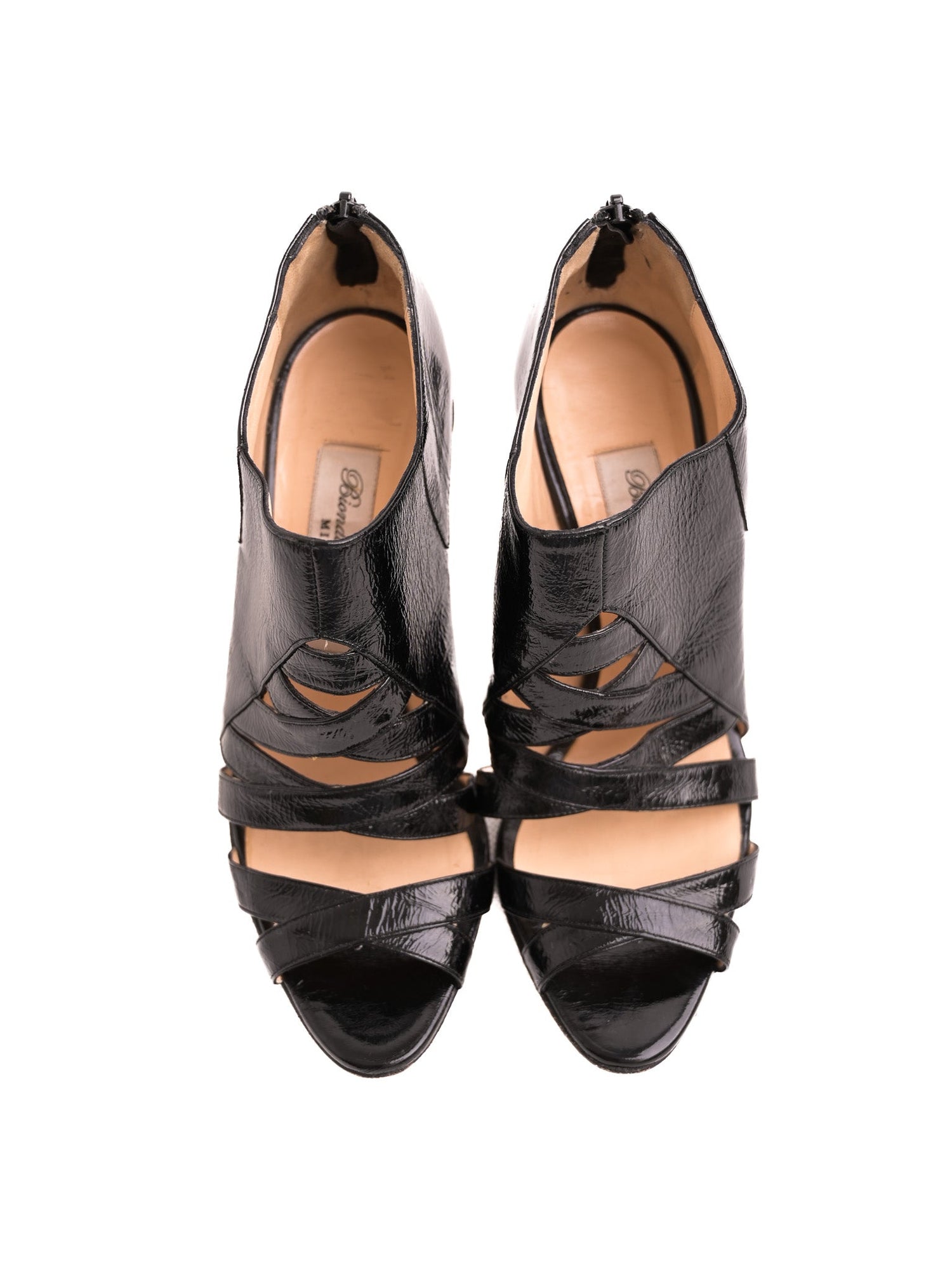 Excellent Bionda Castana Black Leather Open-Toe Heels Size 37.5