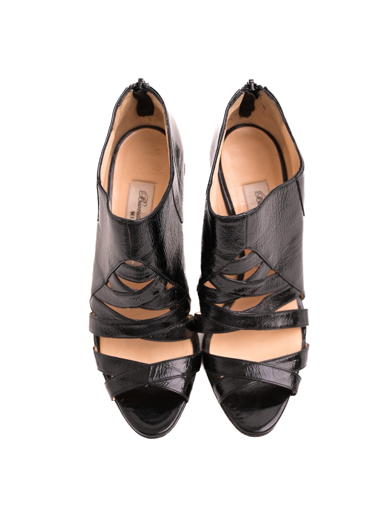 Excellent Bionda Castana Black Leather Open-Toe Heels Size 37.5