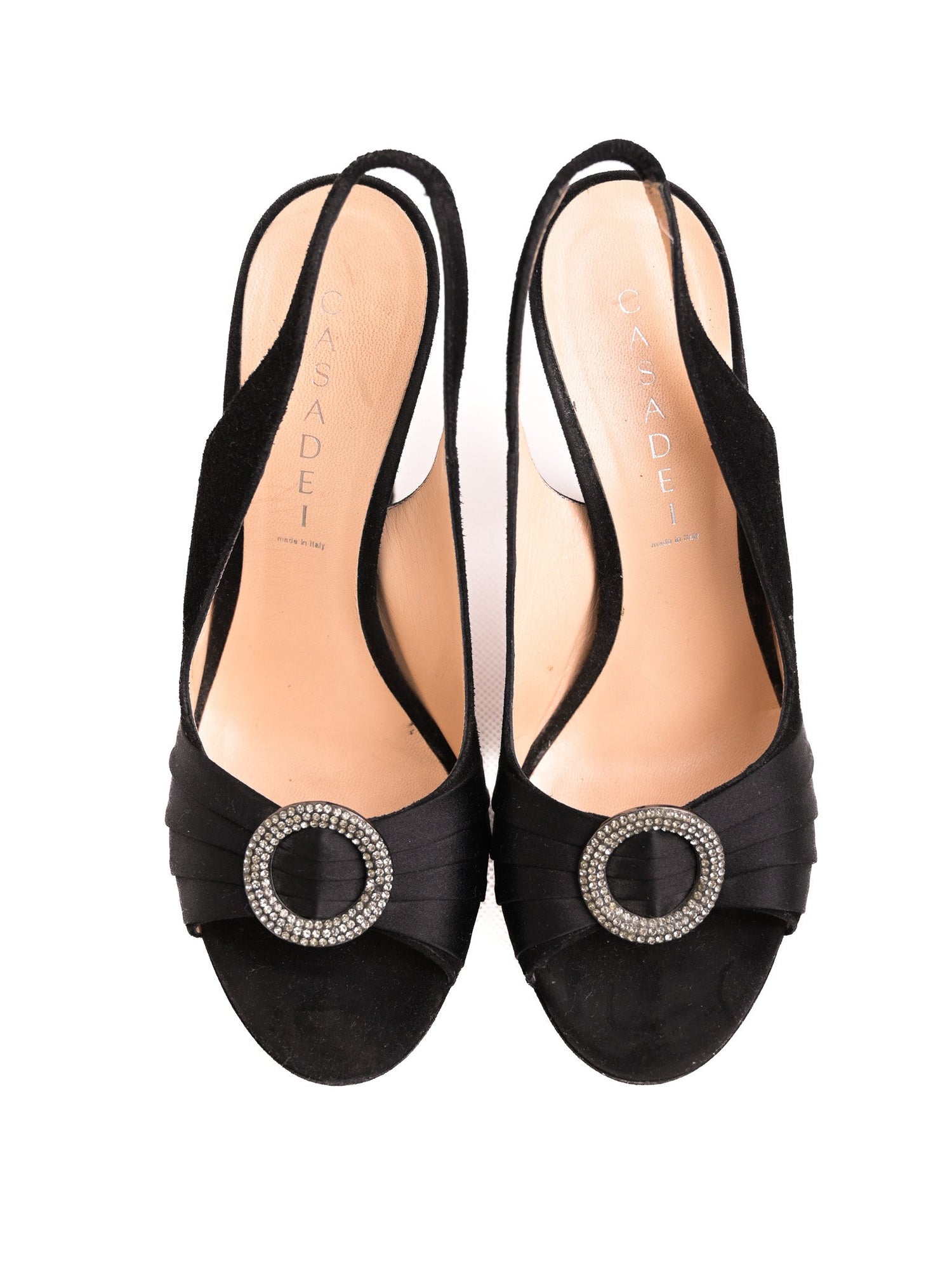 Excellent Casadei Black Leather Slingback Peep-Toe Shoes Size 38.5