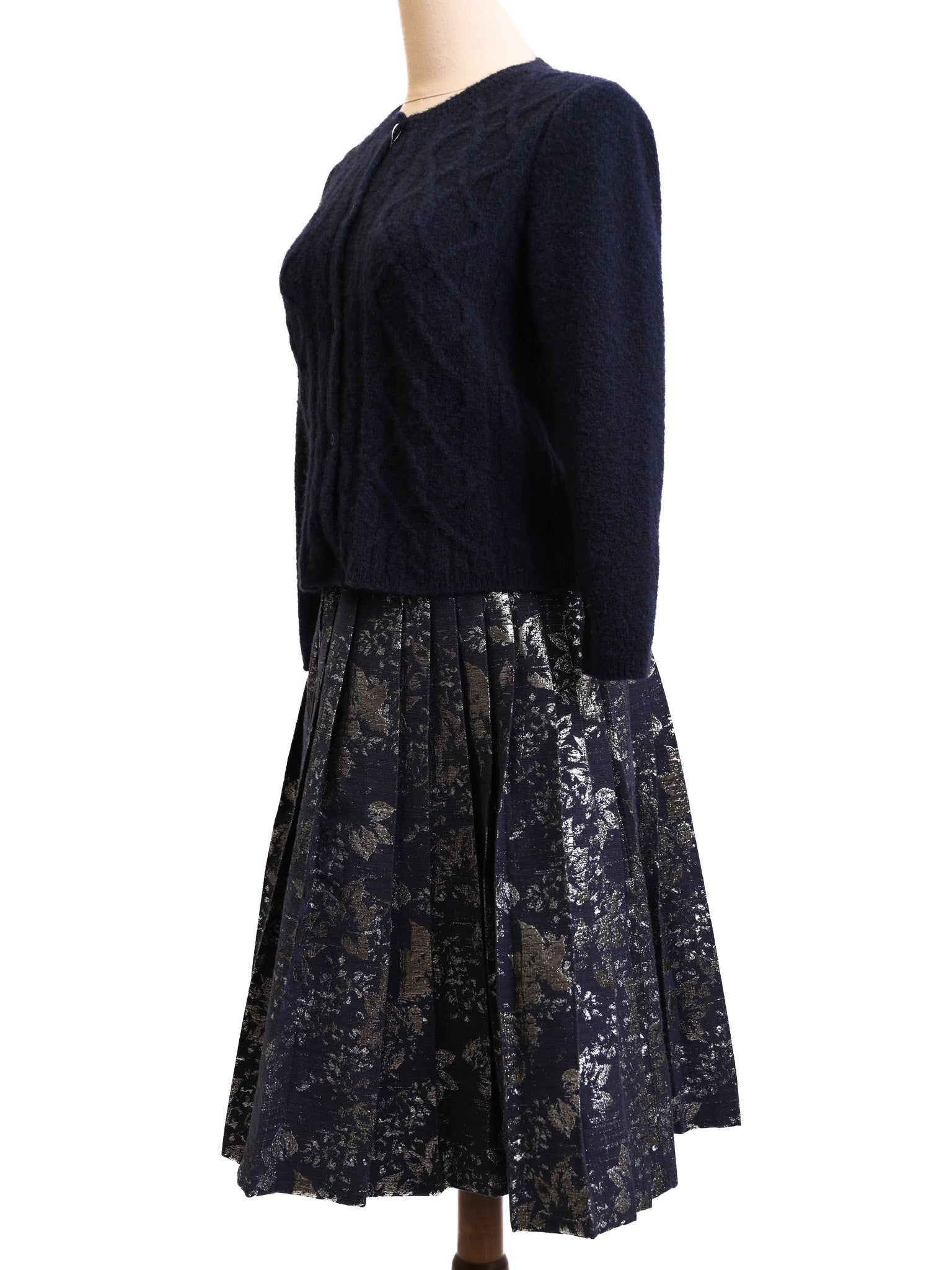 Max Mara Excellent Condition Navy Wool Cardigan Pleated Skirt M