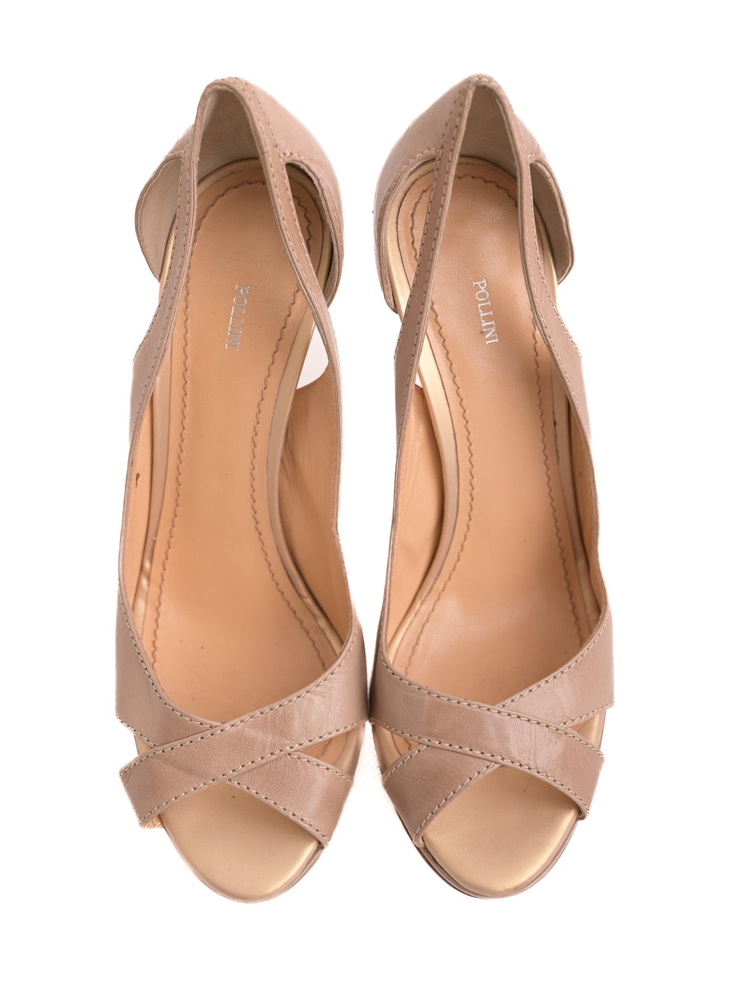 Excellent Pollini Gray Leather High-Heeled Peep Toe Shoes Size 38.5