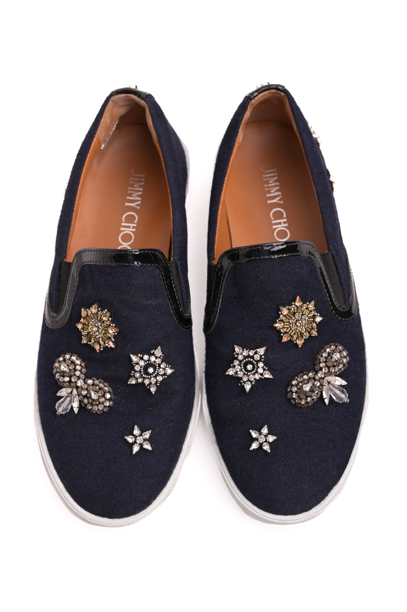 Good Jimmy Choo Black Cotton Slip-On Shoes Size 37 with Embellishments