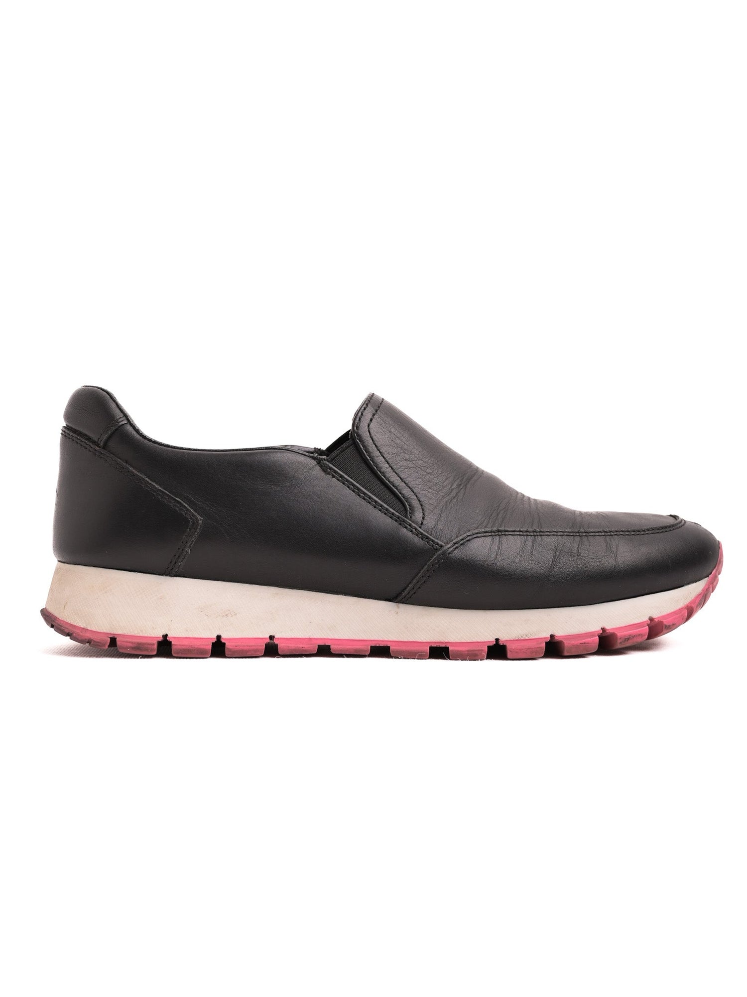 Good Prada Black Leather Slip-On Sneakers Size 36.5