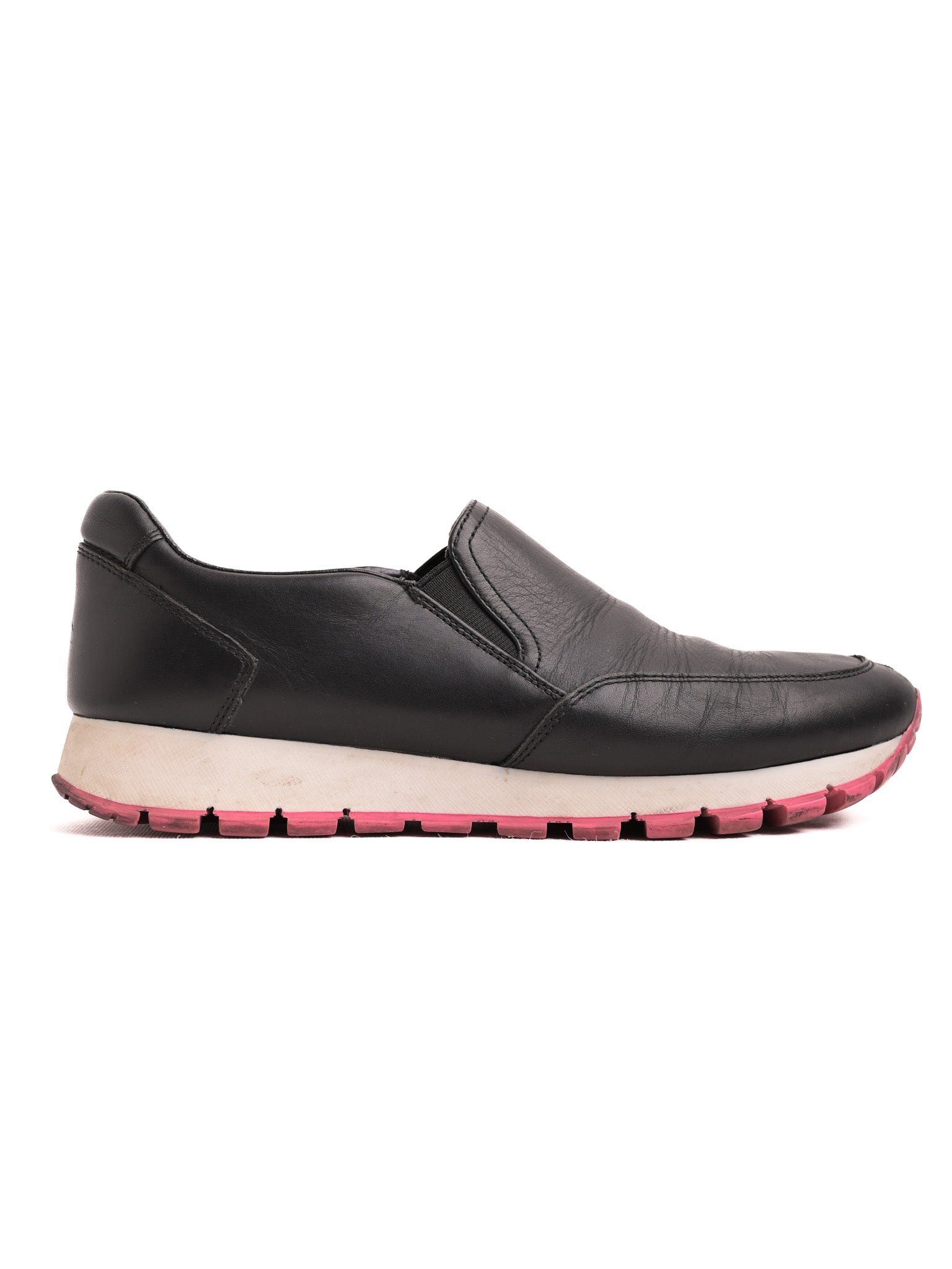 Good Prada Black Leather Slip-On Sneakers Size 36.5