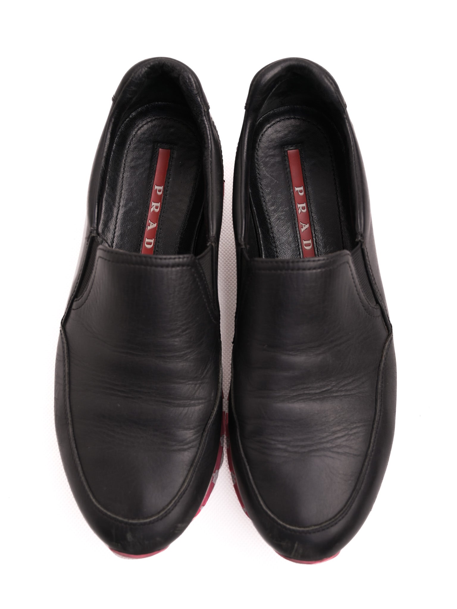 Good Prada Black Leather Slip-On Sneakers Size 36.5