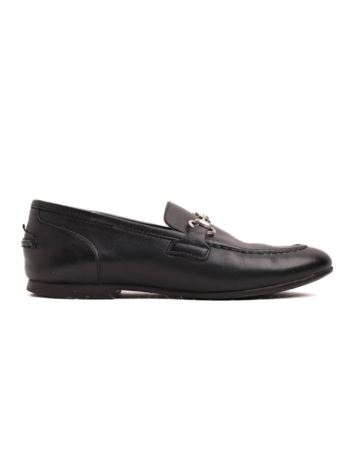 Gucci Black Leather Loafers for Kids Size 20 with Metallic Accents