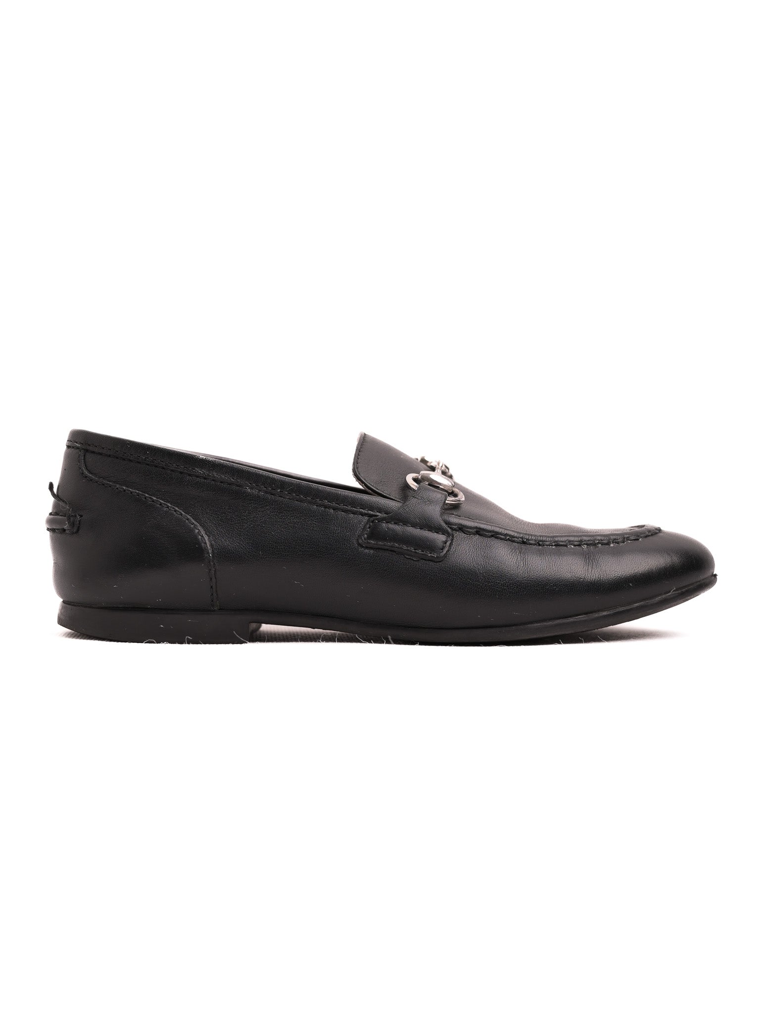 Gucci Black Leather Loafers for Kids Size 20 with Metallic Accents