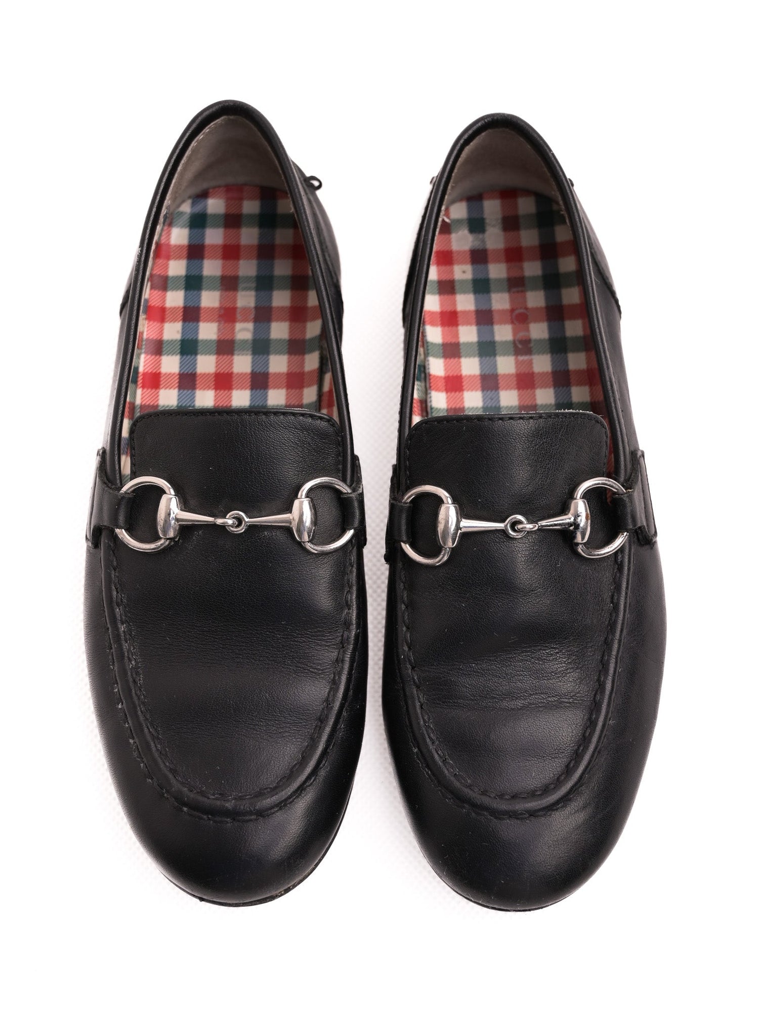 Gucci Black Leather Loafers for Kids Size 20 with Metallic Accents