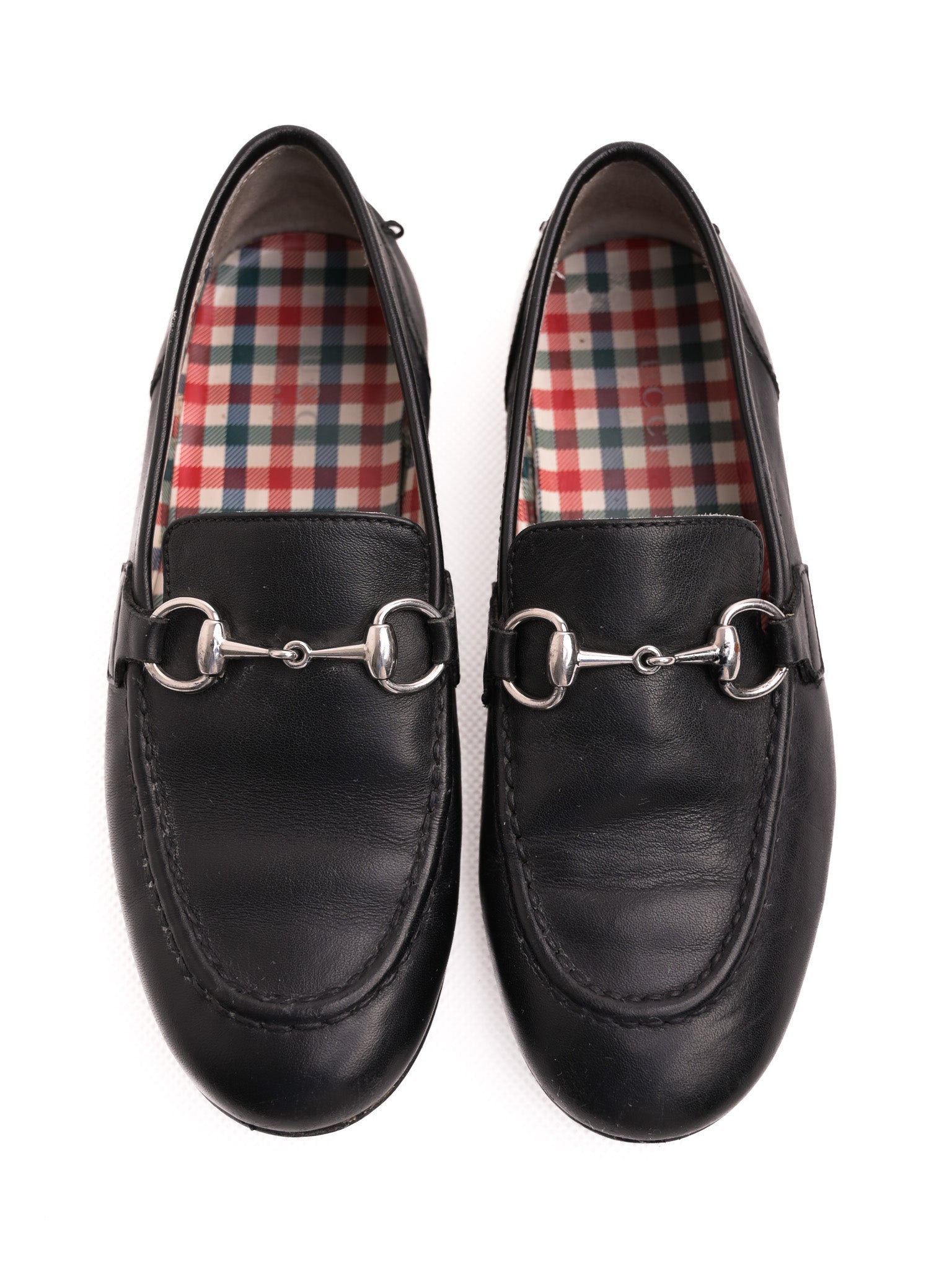 Gucci Black Leather Loafers for Kids Size 20 with Metallic Accents