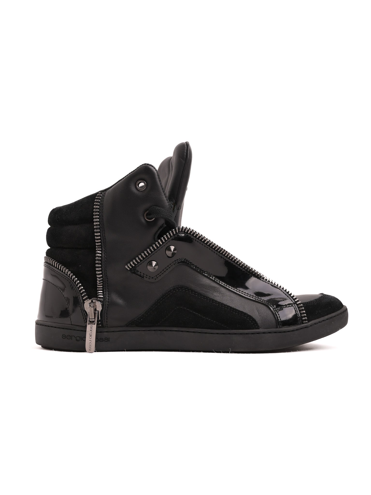 Excellent Sergio Rossi Black Leather High-Top Sneakers Size 37