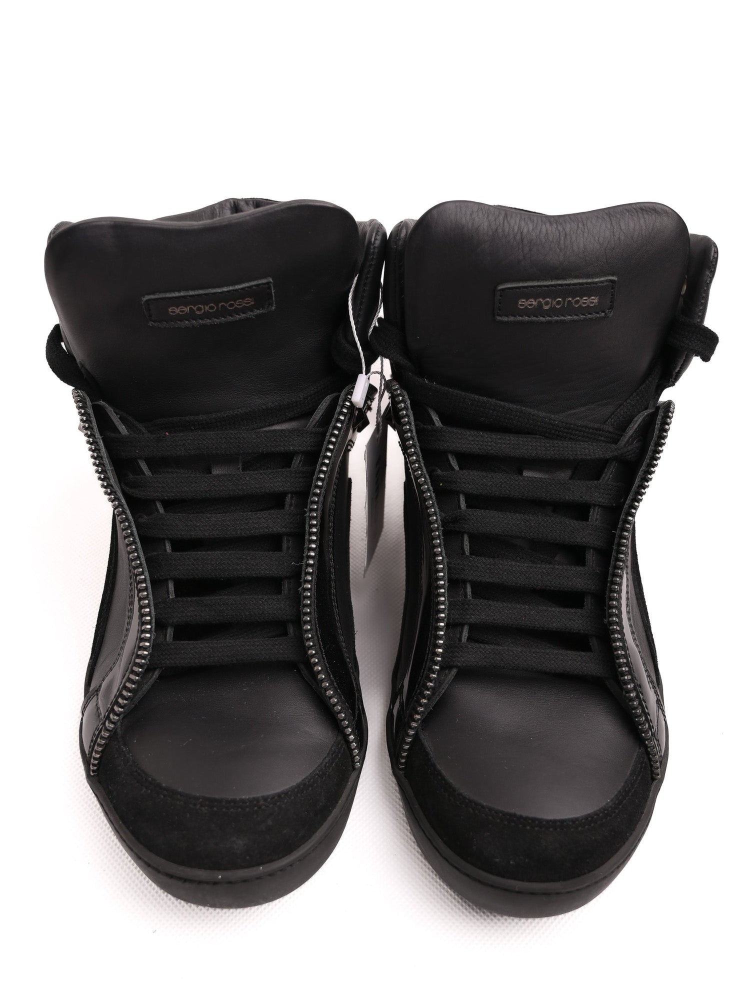 Excellent Sergio Rossi Black Leather High-Top Sneakers Size 37