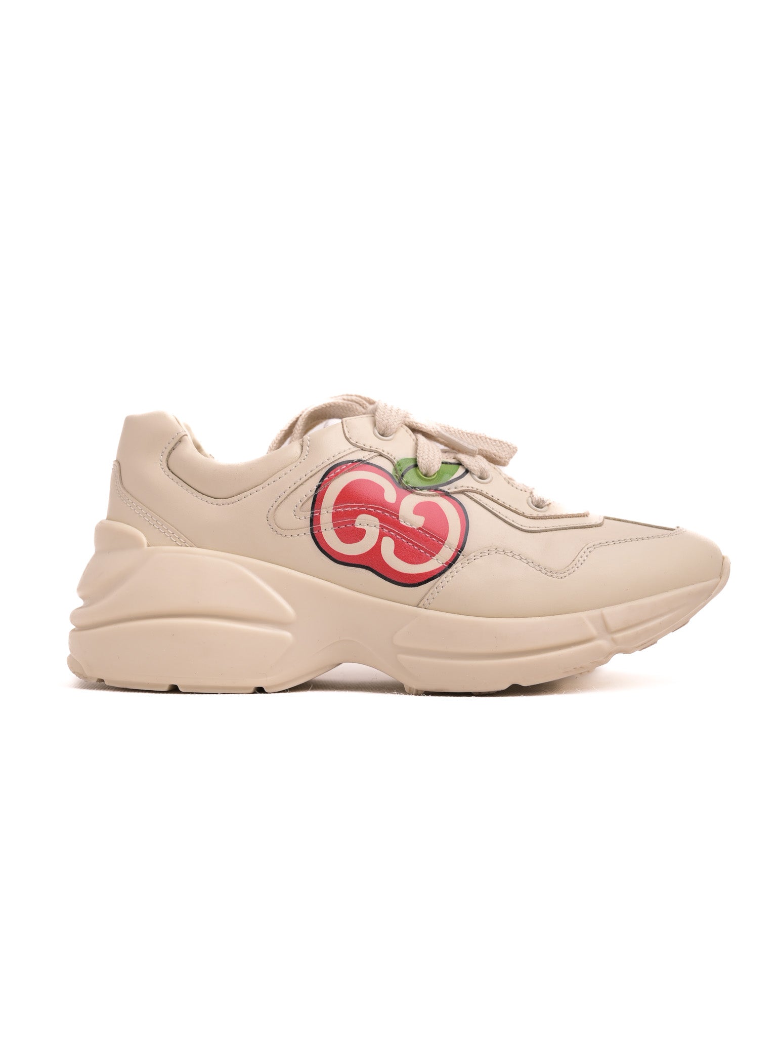 Good Gucci Leather Sneakers White Cherry Design Size 31.5 for Kids