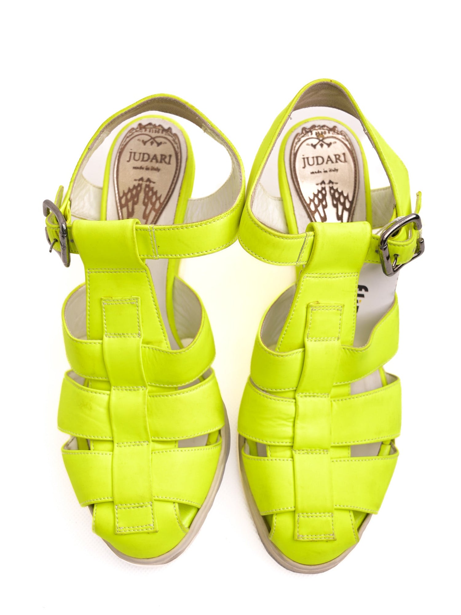 Good Judari Green Leather Wedge Sandals Size 36 with Buckle
