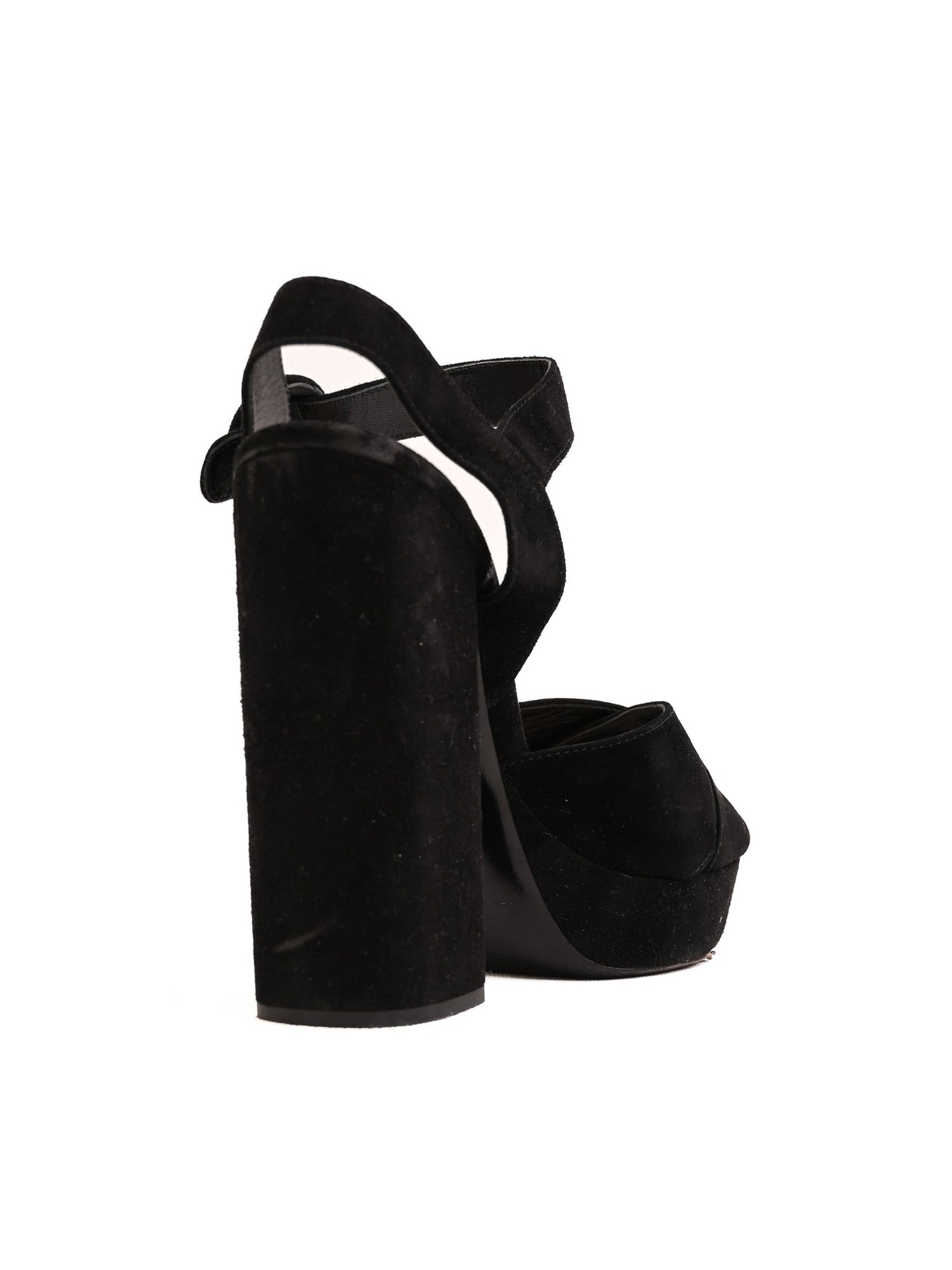 Good Condition Prada Black Suede High-Heeled Platform Sandals Size 38