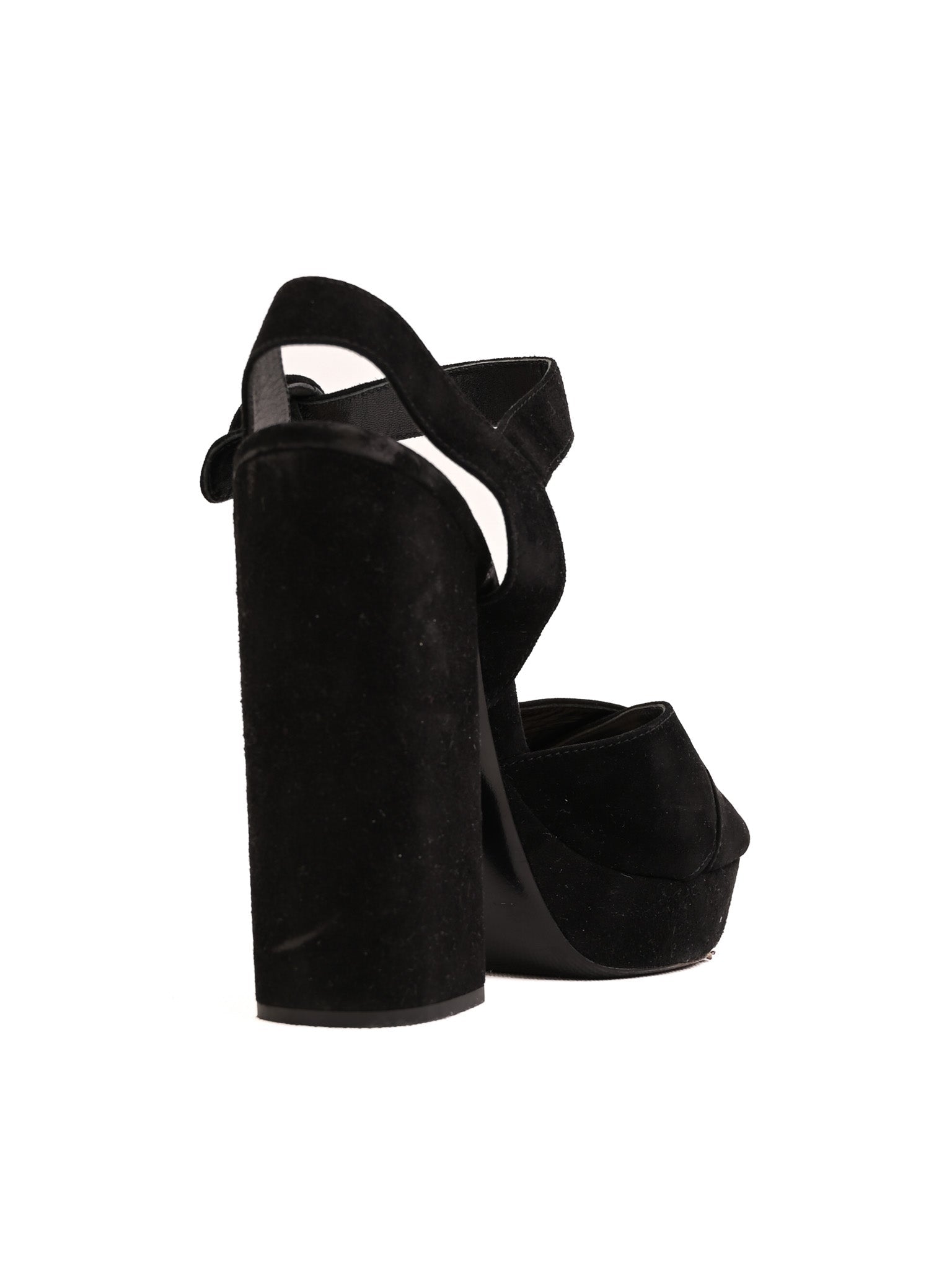 Good Condition Prada Black Suede High-Heeled Platform Sandals Size 38