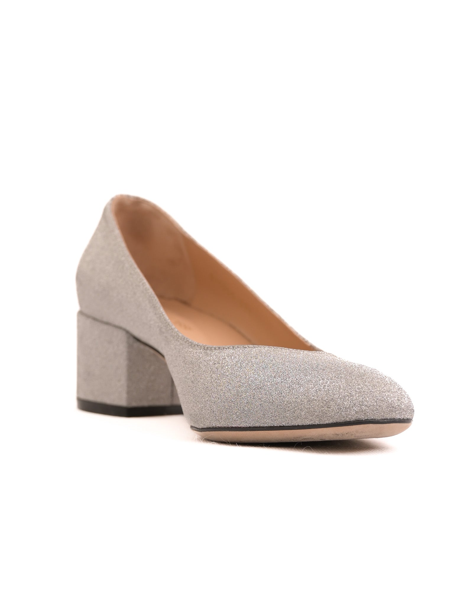 Excellent Sergio Rossi Gray Glitter Block-Heel Shoes Size 37.5