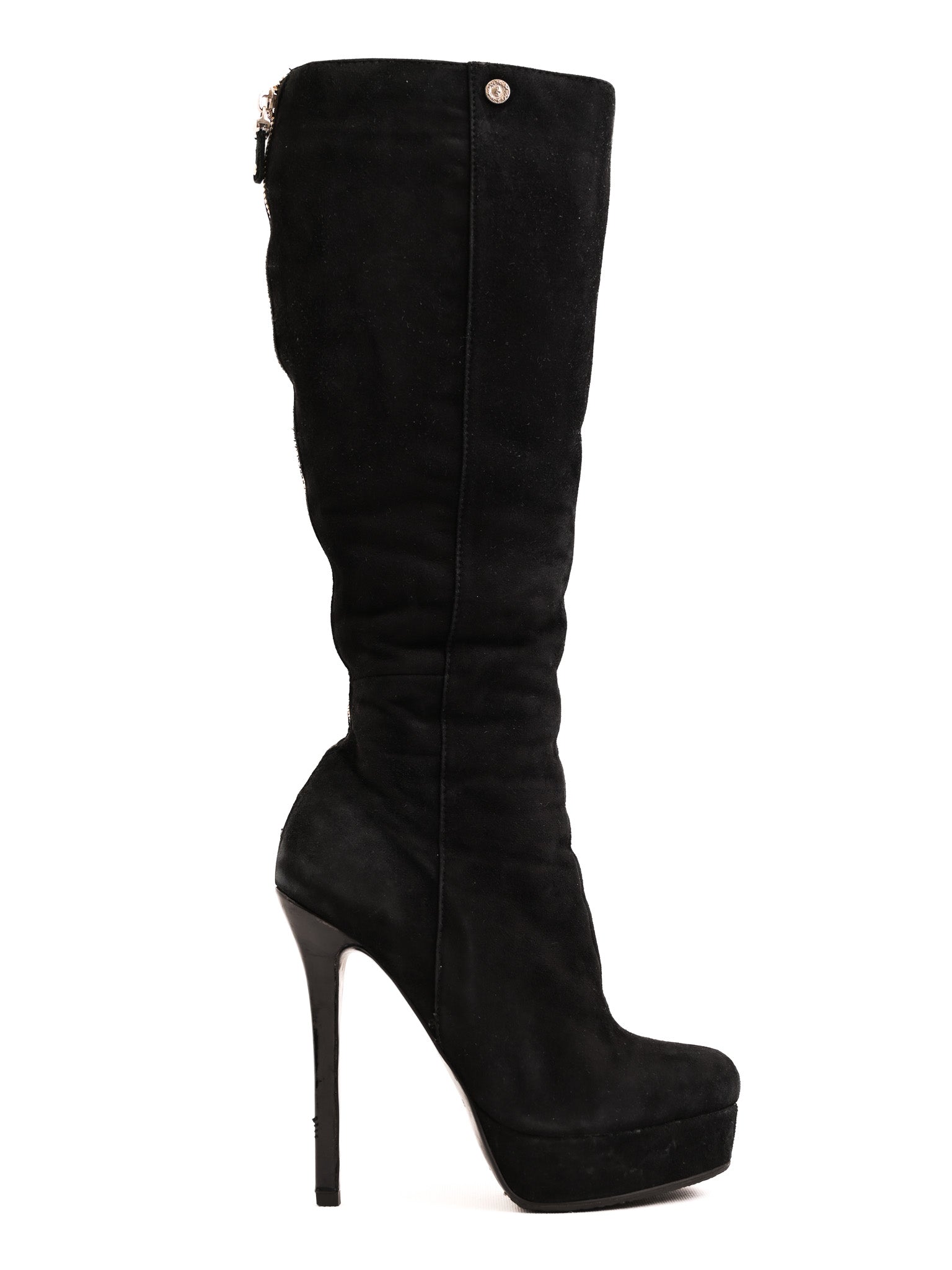 Good Antonio Biacci Black Genuine Suede Knee-High Stiletto Boots Size 36