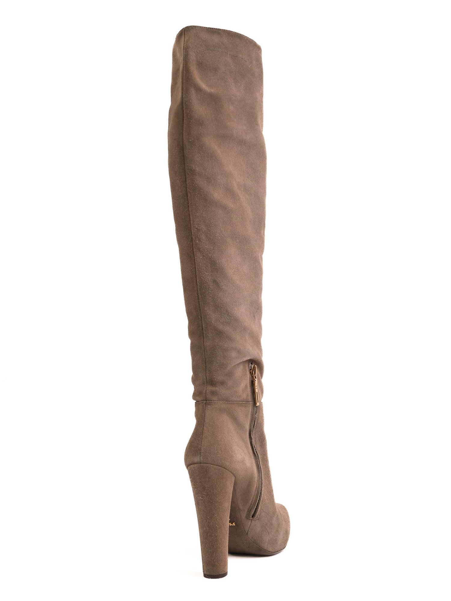 Average Condition Prada White Suede Knee-High Boots Size 37.5