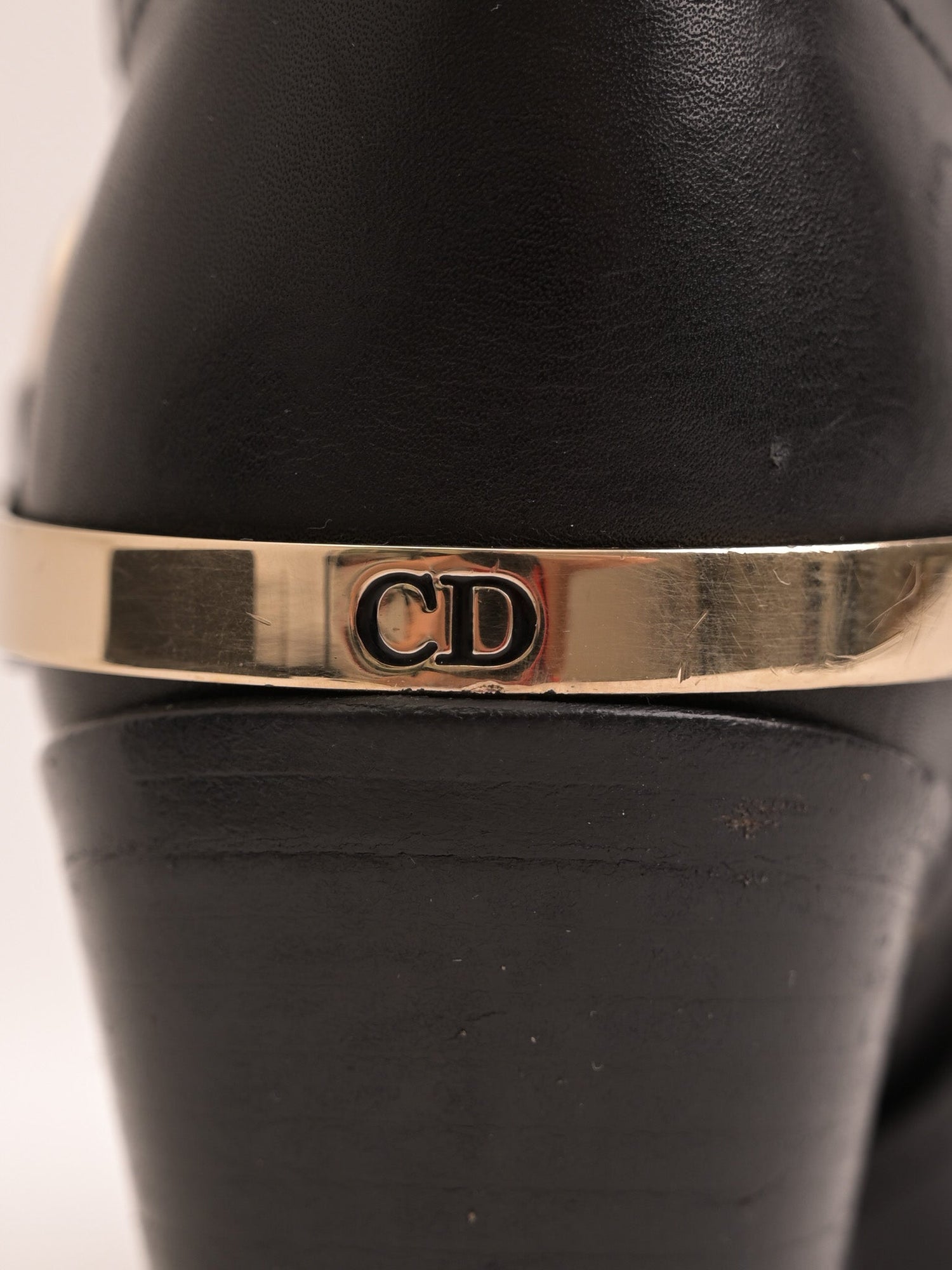 Good Dior Black Leather Knee-High Boots with Gold Accents