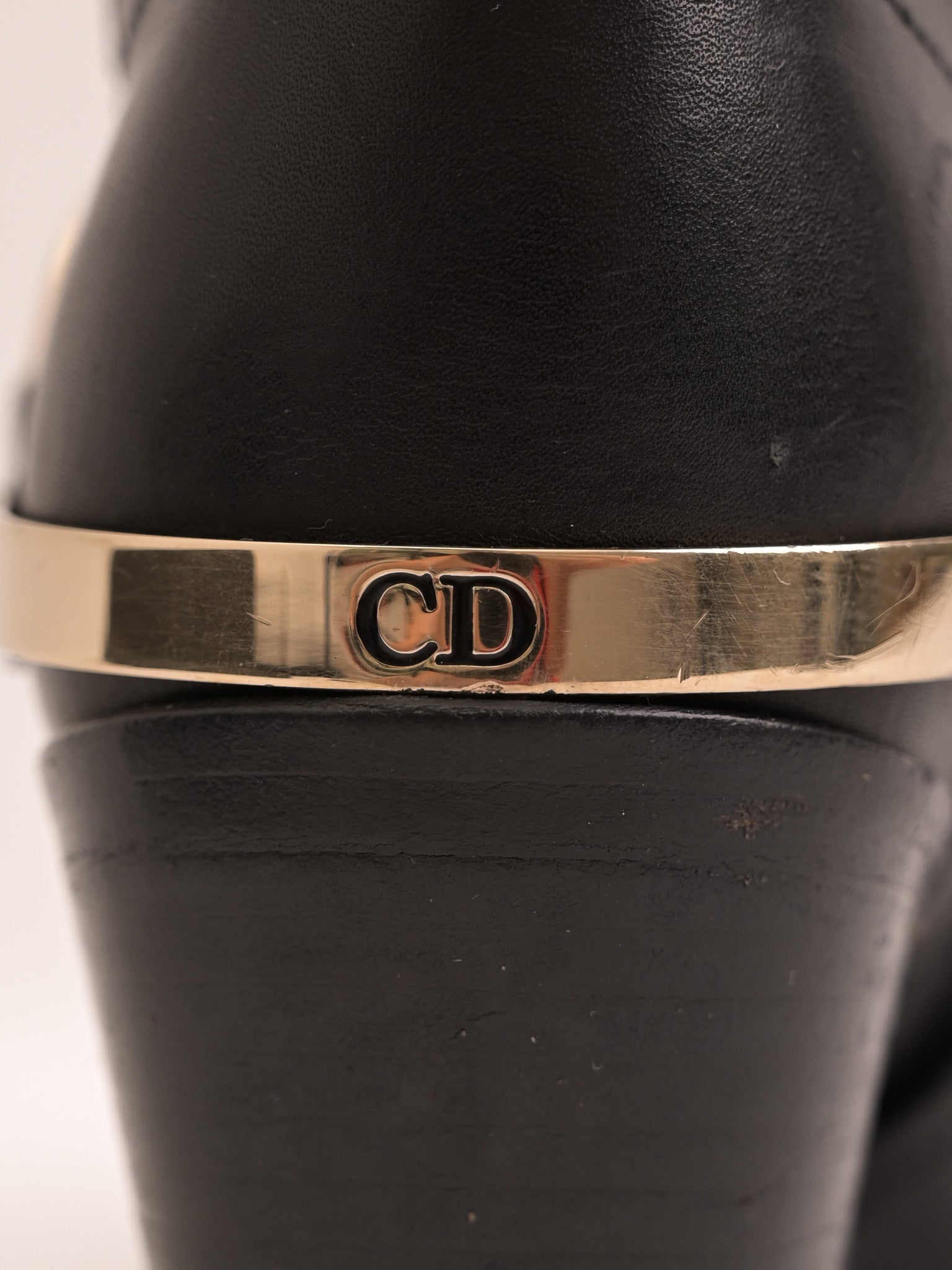 Good Dior Black Leather Knee-High Boots with Gold Accents