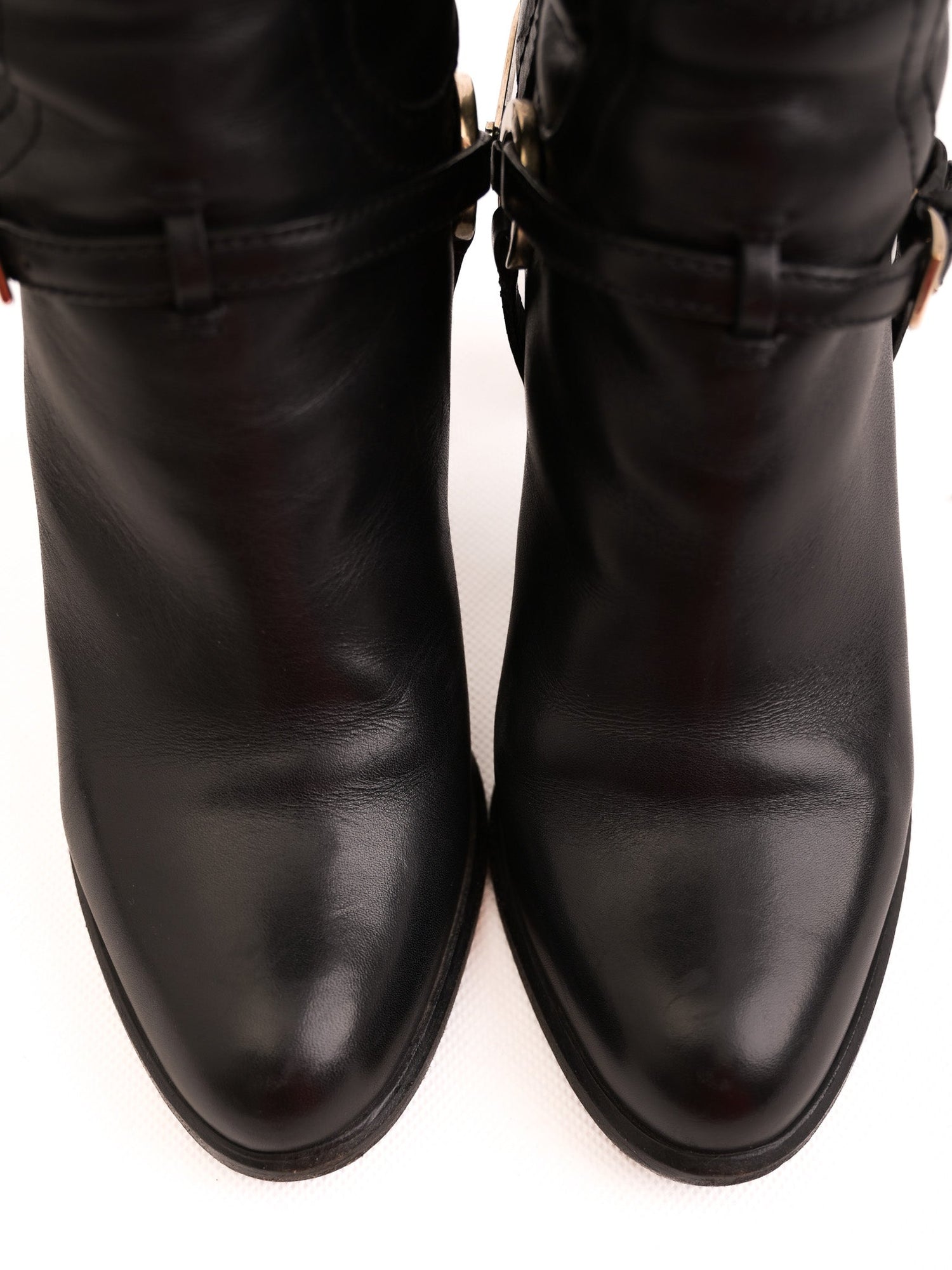 Good Dior Black Leather Knee-High Boots with Gold Accents