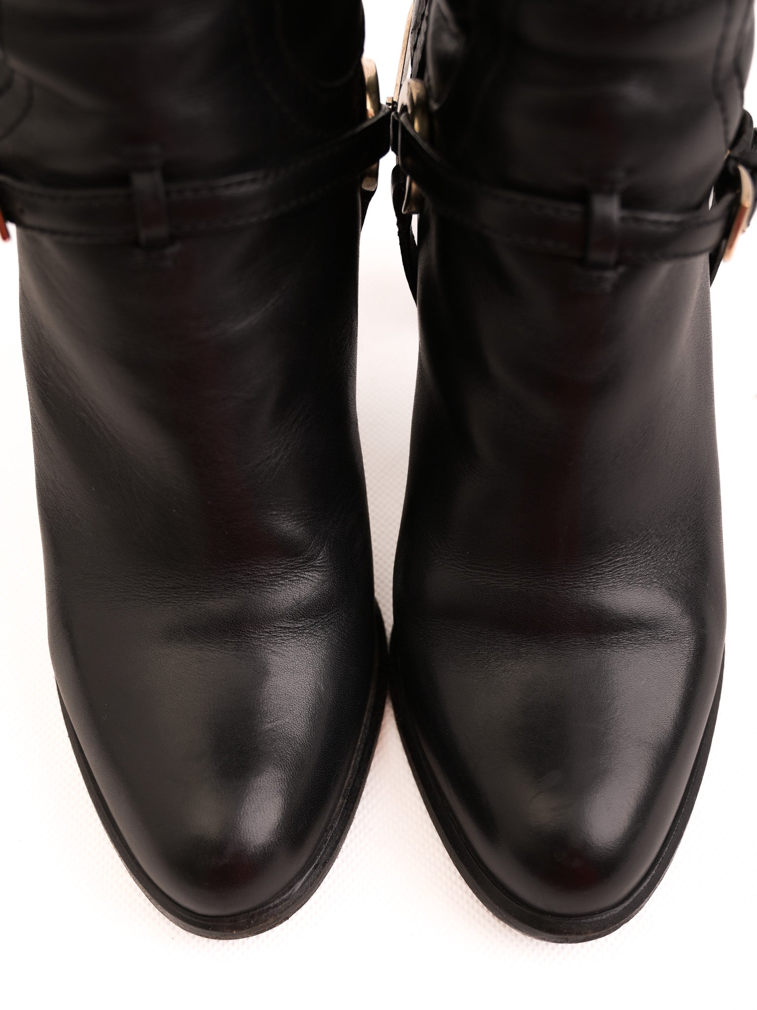 Good Dior Black Leather Knee-High Boots with Gold Accents