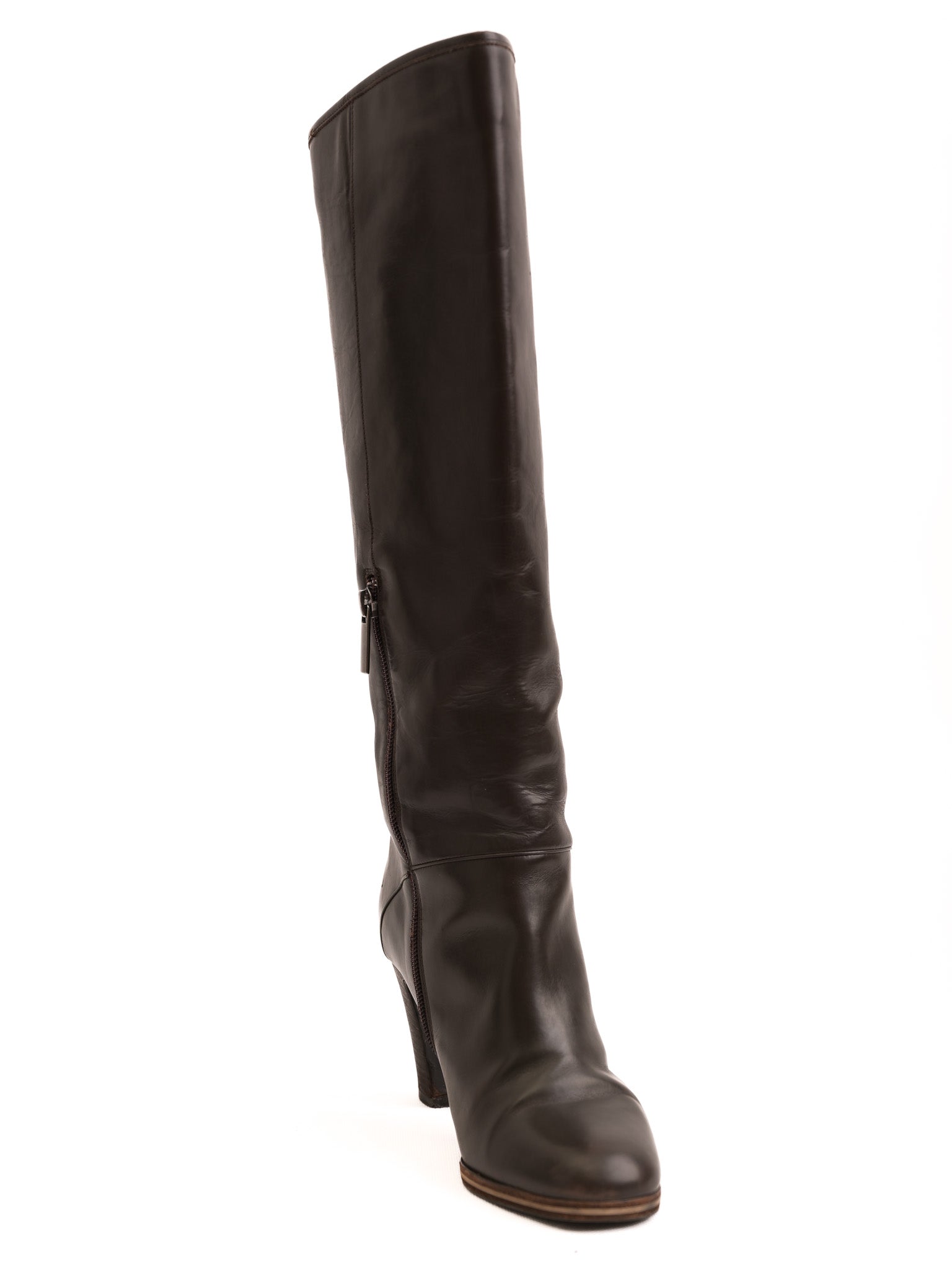 Excellent Giorgio Armani Orange Leather Knee-High Boots Size 38