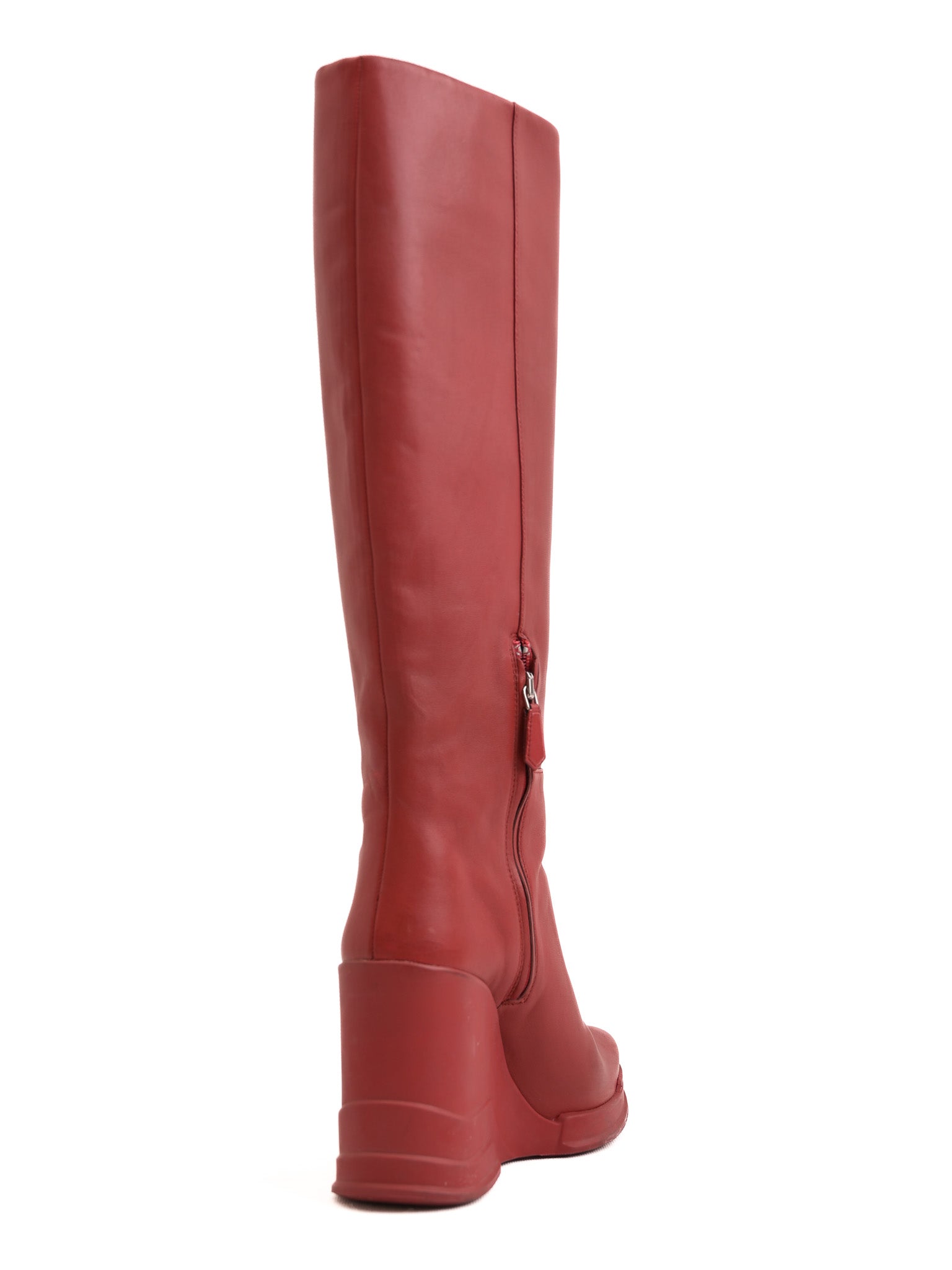 Excellent Prada Red Leather Wedge-Heeled Knee-High Boots Size 37.5