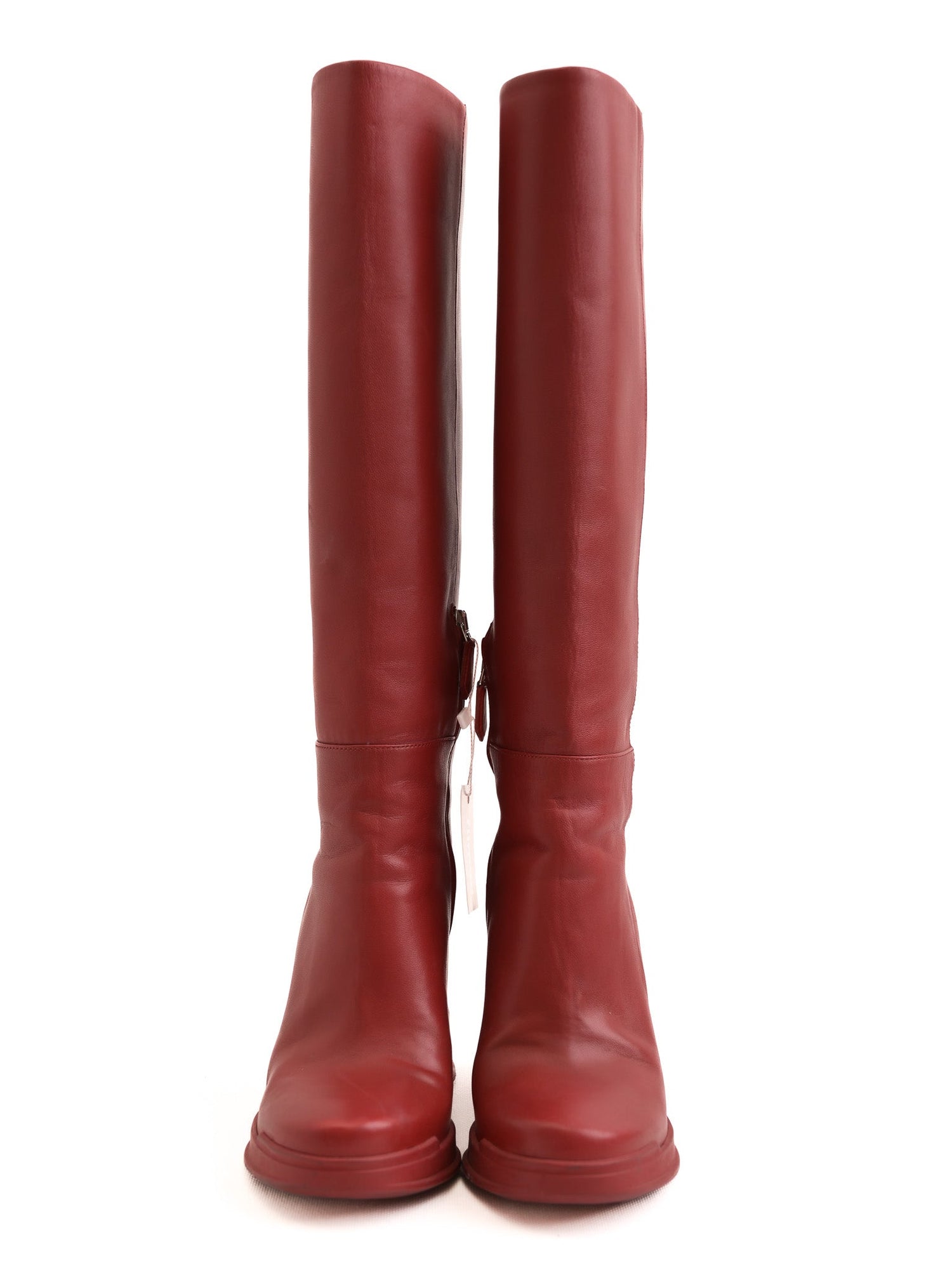 Excellent Prada Red Leather Wedge-Heeled Knee-High Boots Size 37.5