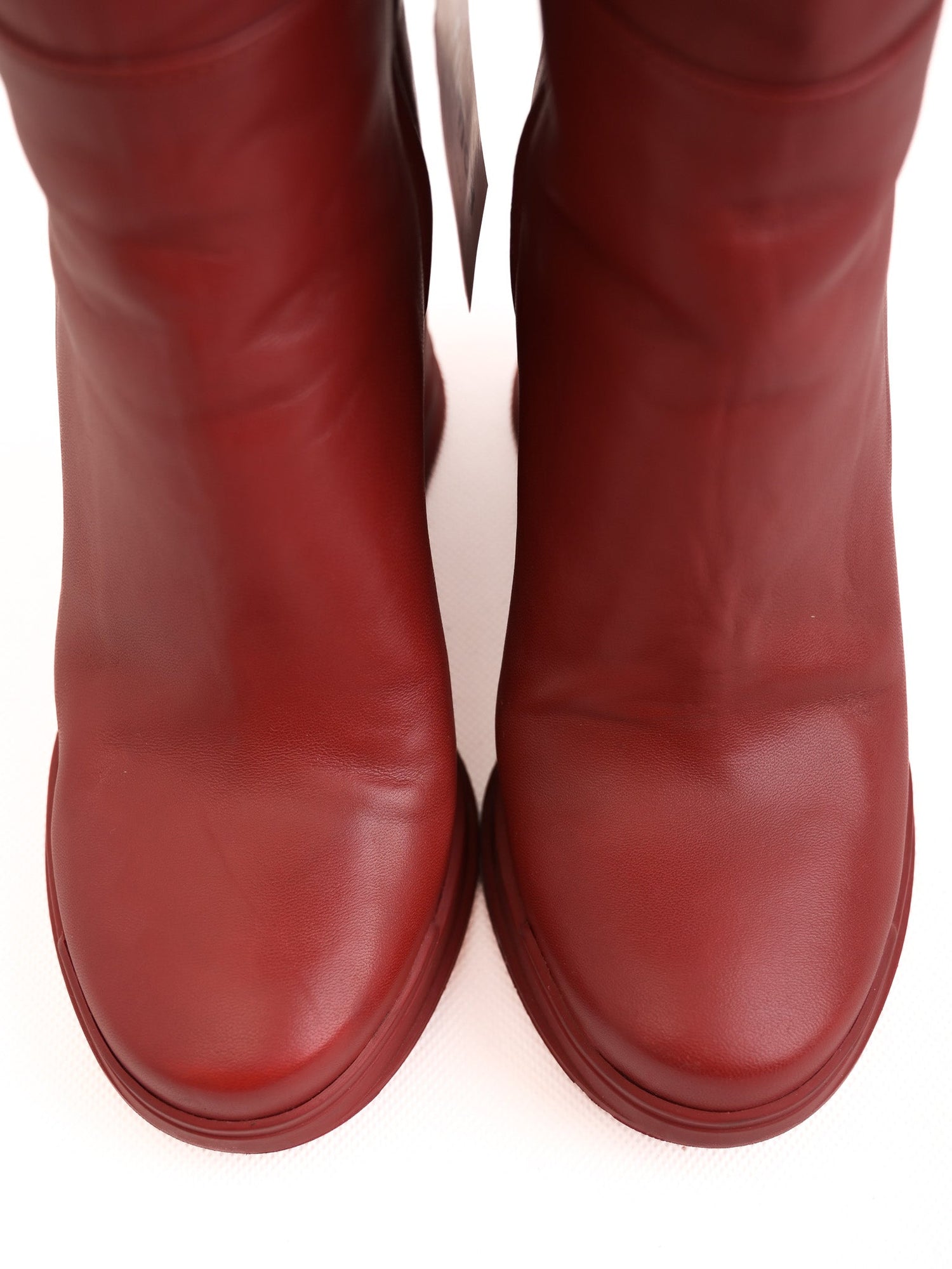 Excellent Prada Red Leather Wedge-Heeled Knee-High Boots Size 37.5
