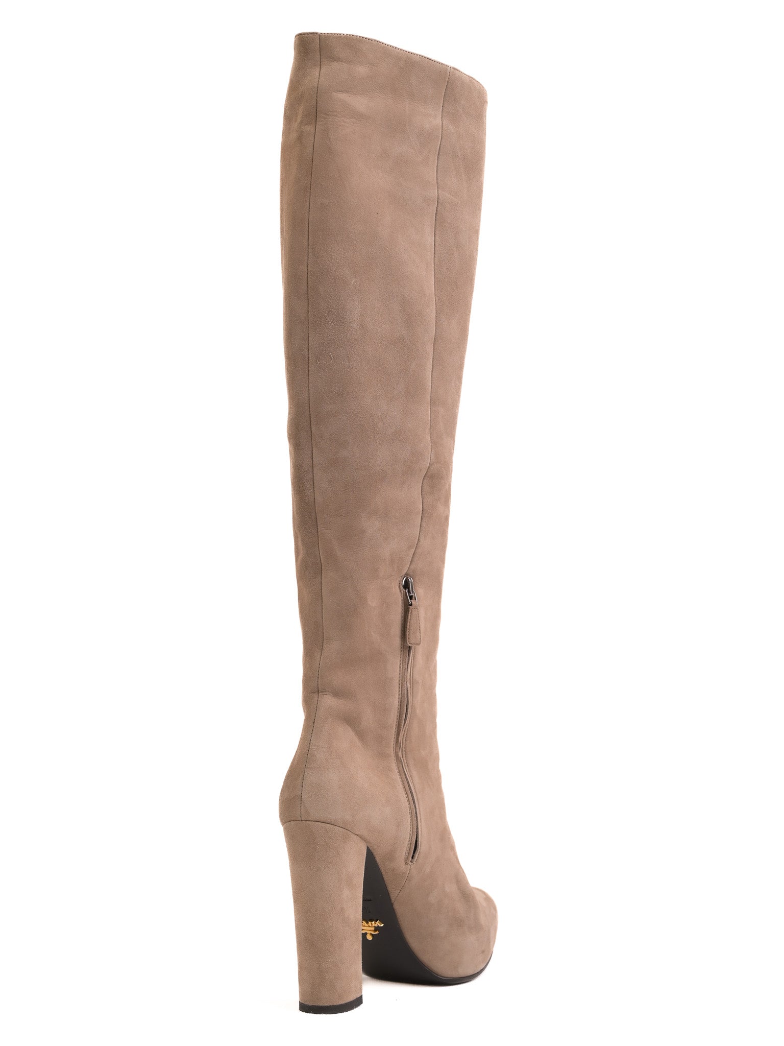 Excellent Prada Knee-High Boots White Genuine Suede High Heels