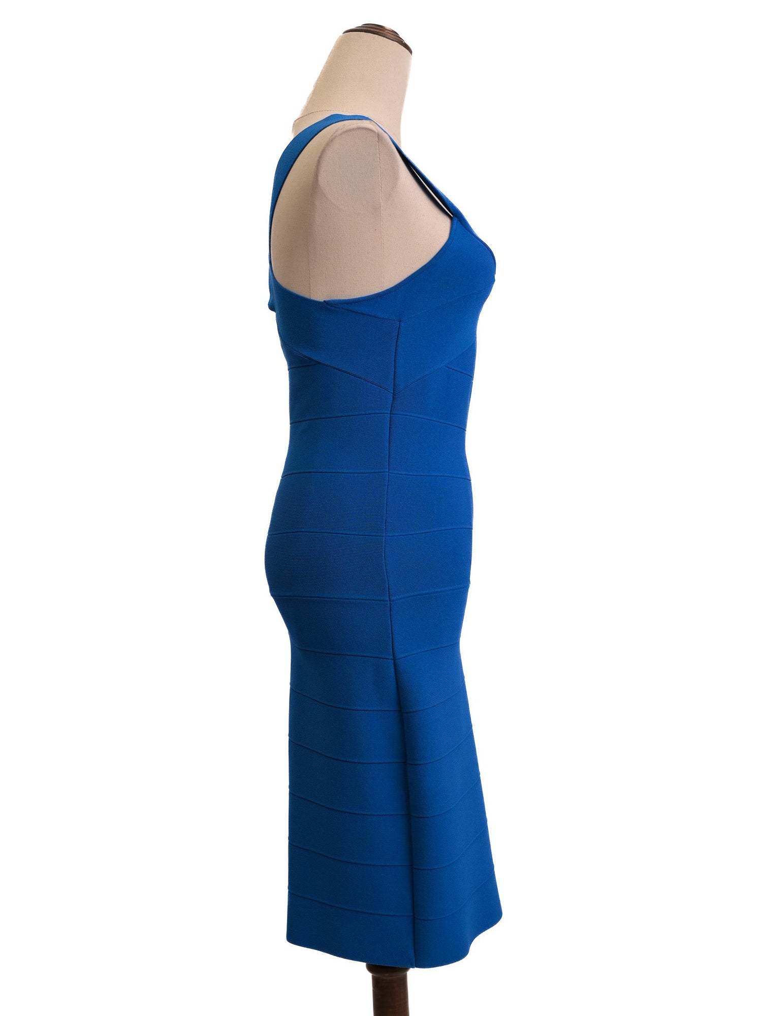 Excellent Reiss Bodycon Dress Blue V-Neck XS with Criss-Cross Detail