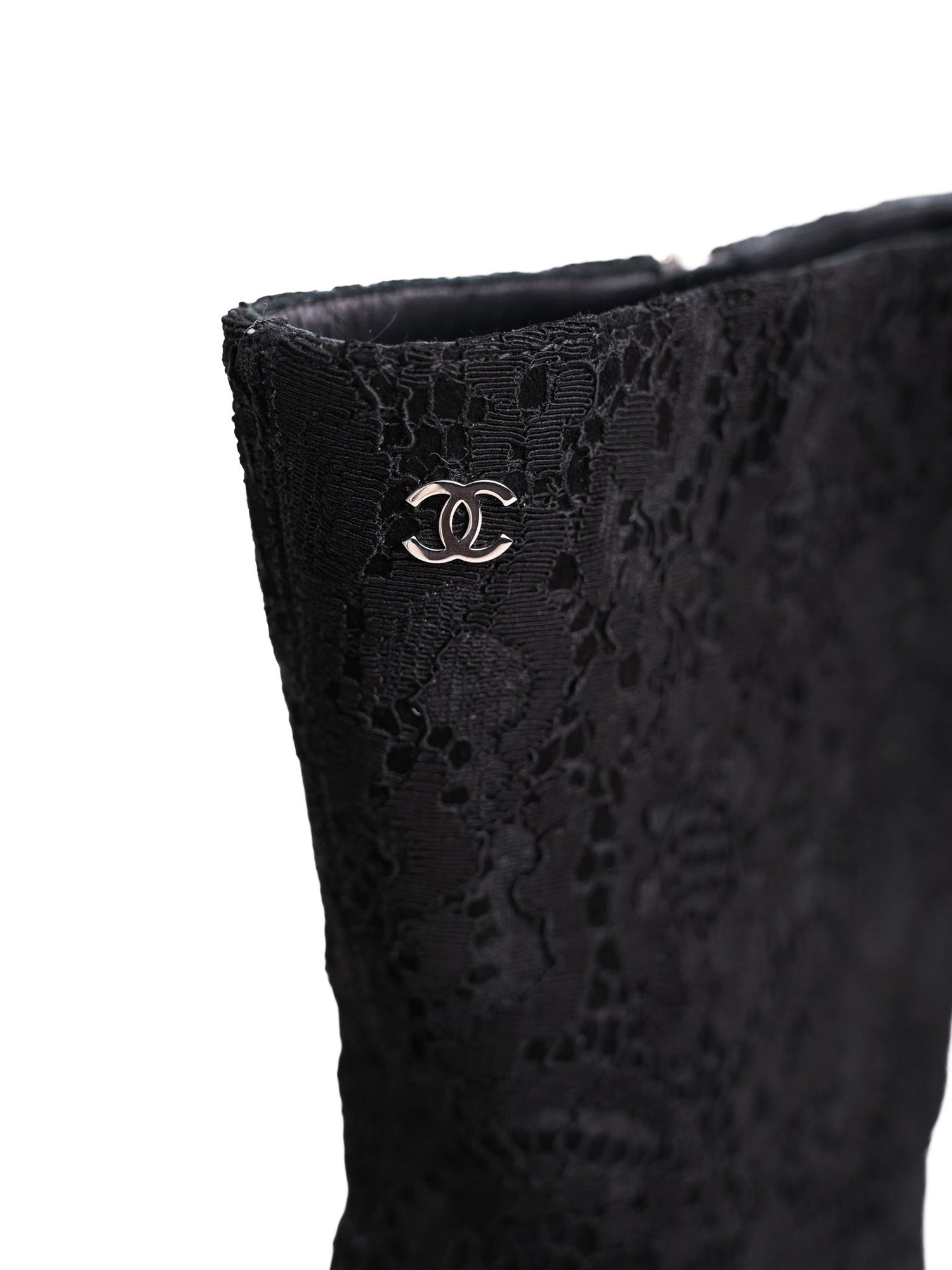 Chanel Black High-Heeled Ankle Boots Textile Perfect Condition