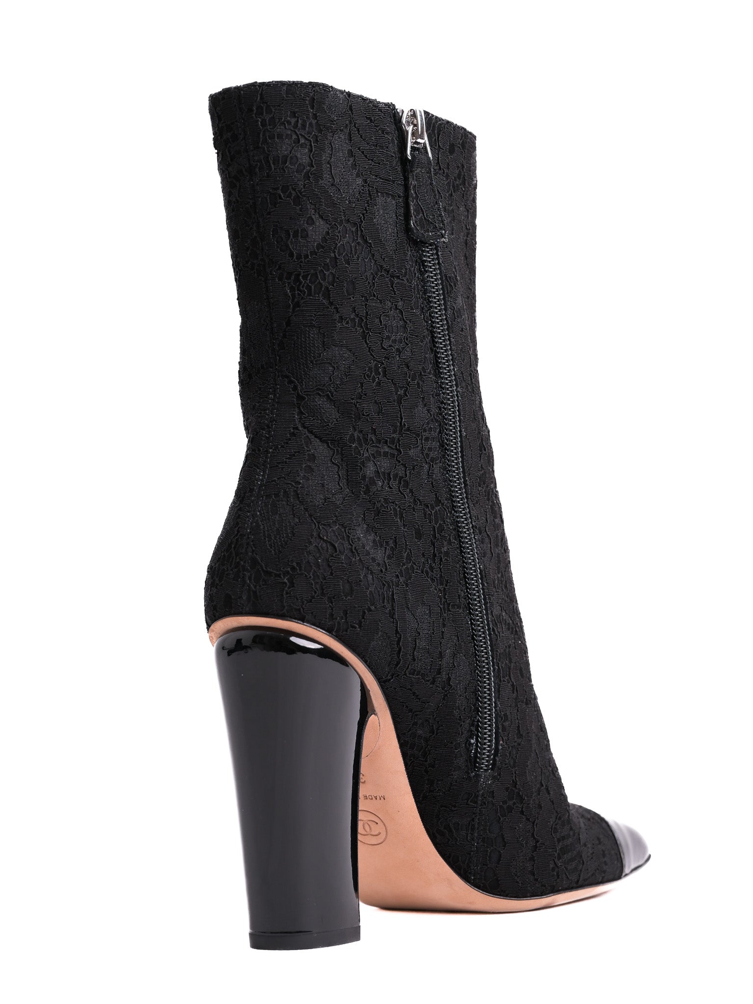 Chanel Black High-Heeled Ankle Boots Textile Perfect Condition