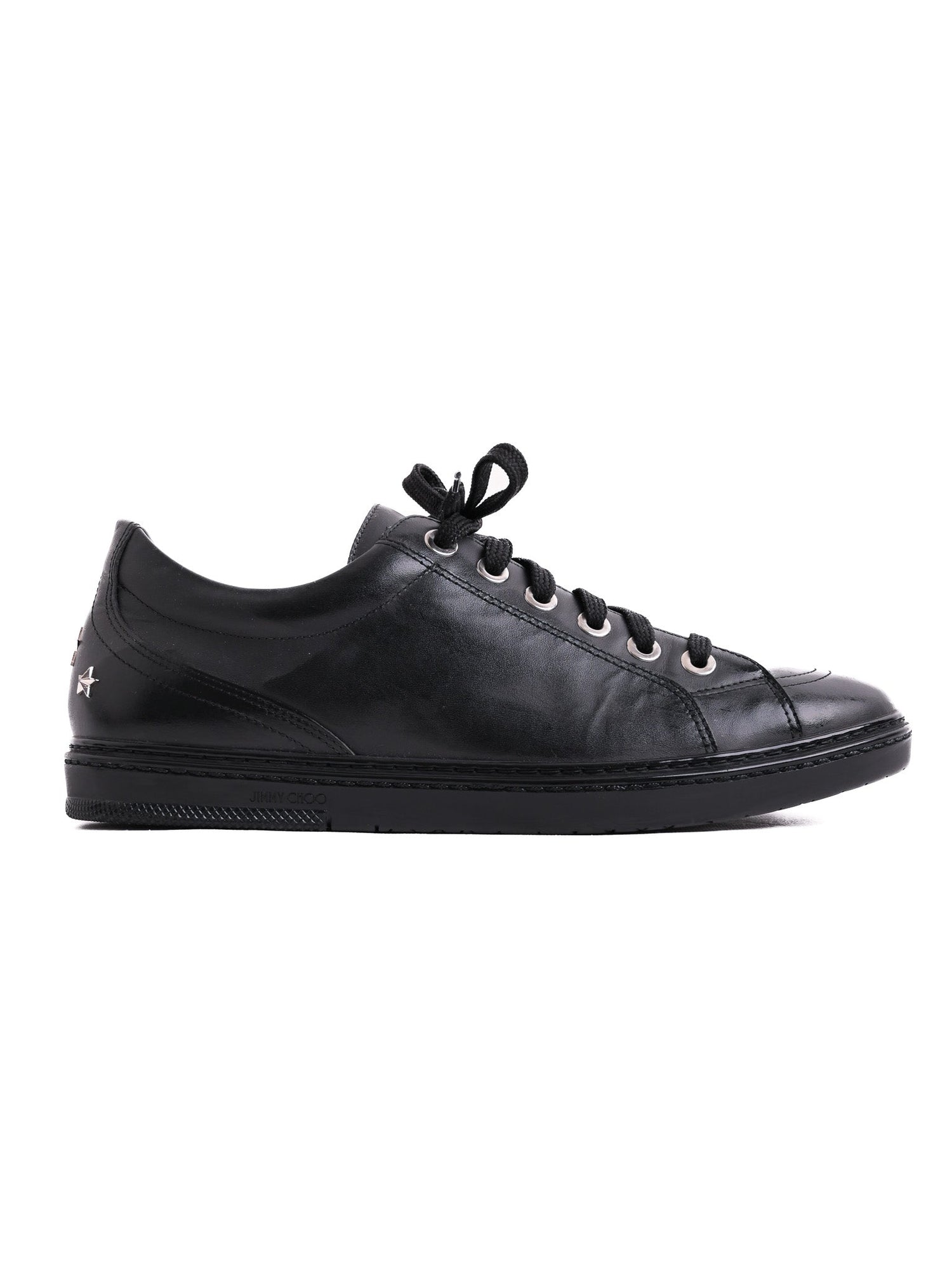 Perfect Jimmy Choo Black Leather Sneakers Size 42 with Star Details