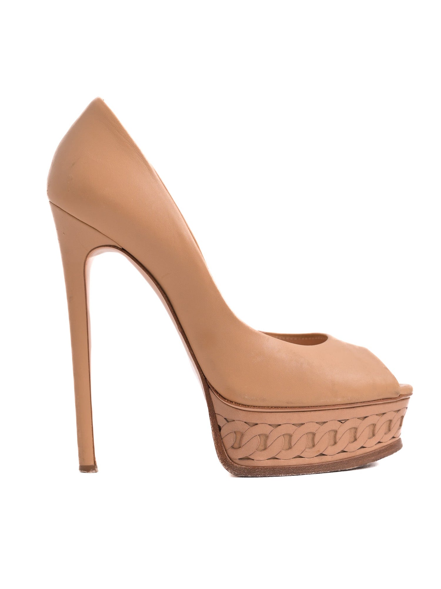 Good Condition Casadei White Leather Peep-Toe High-Heeled Shoes Size 38
