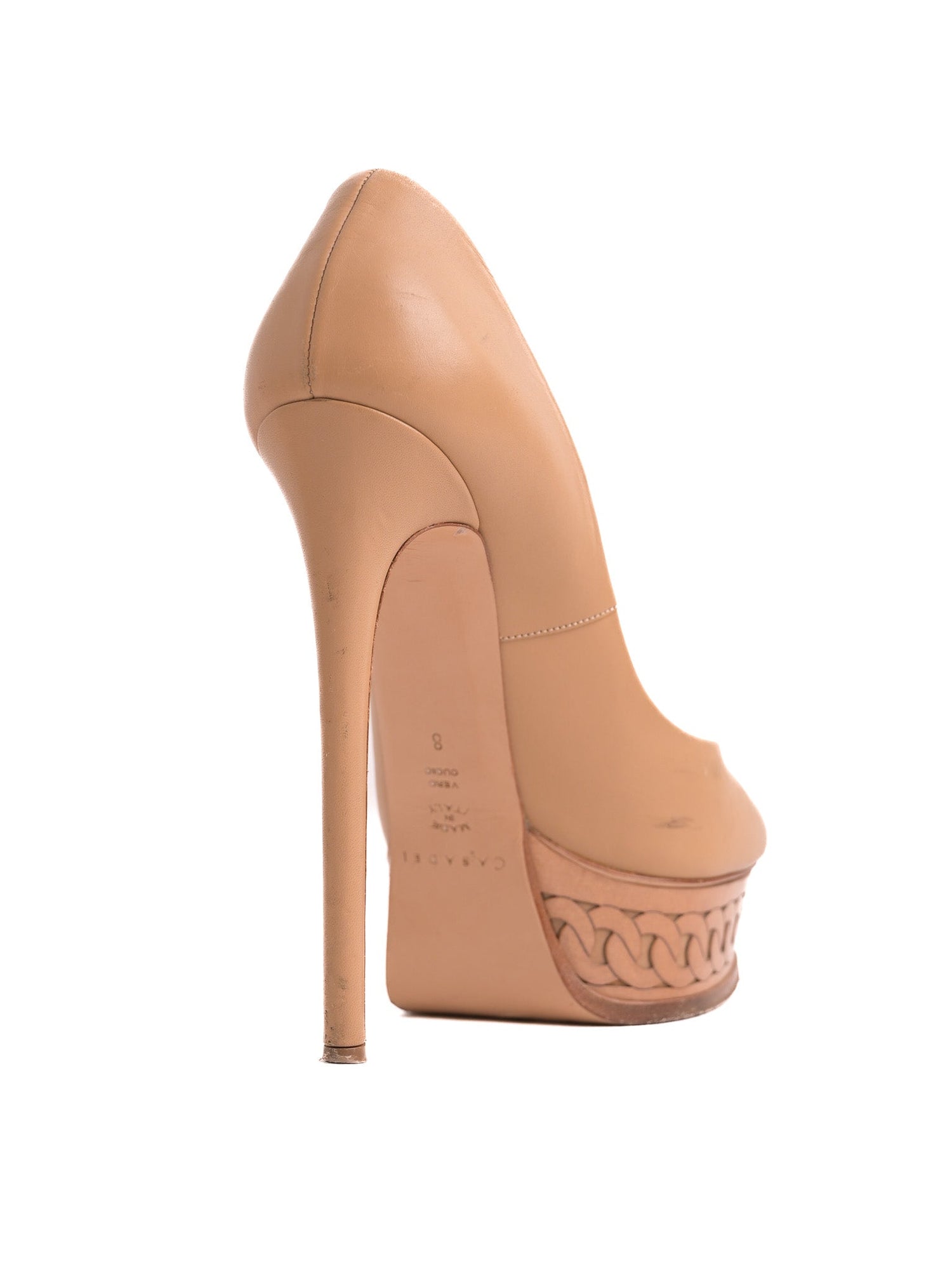 Good Condition Casadei White Leather Peep-Toe High-Heeled Shoes Size 38