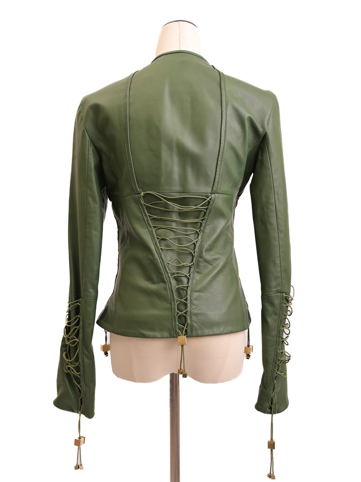 Excellent Versace Green Leather Jacket Women Size M