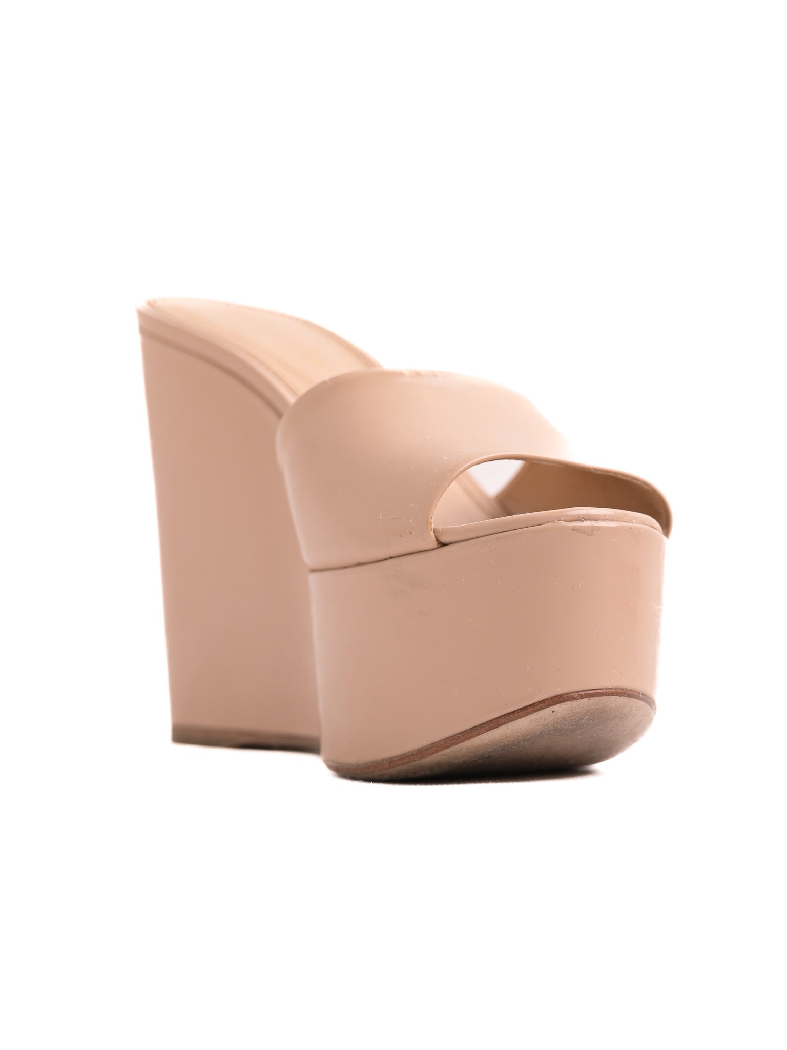 Sergio Rossi White Lacquer Wedge Platform Mules - Good Condition