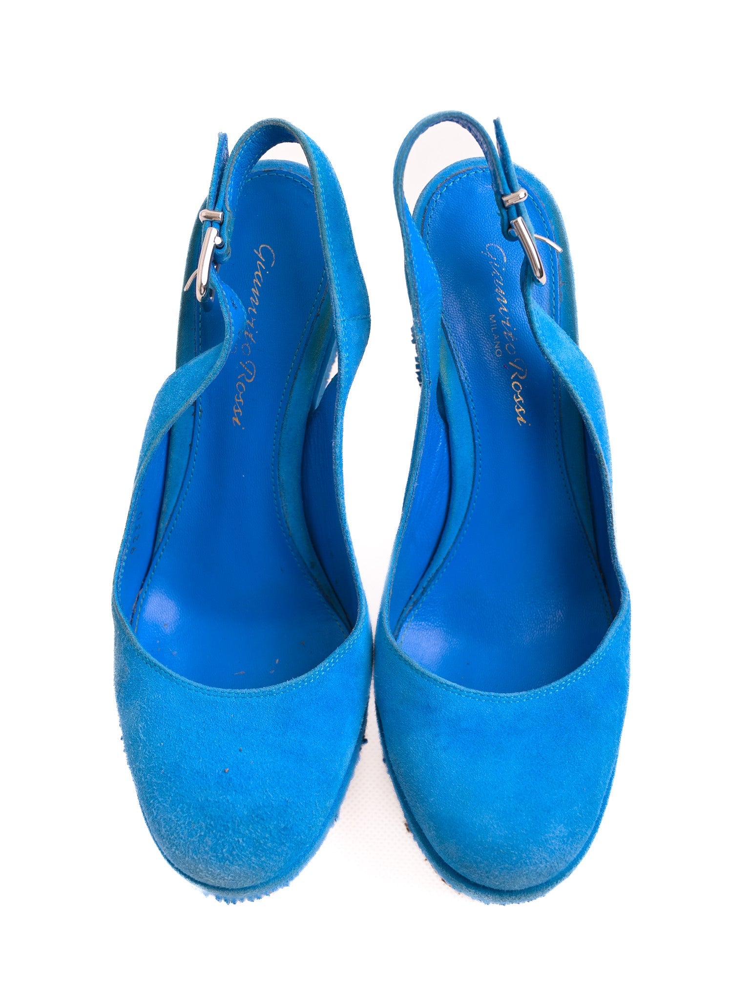 Good Gianvito Rossi Blue Genuine Suede Wedge Heel Shoes Size 35