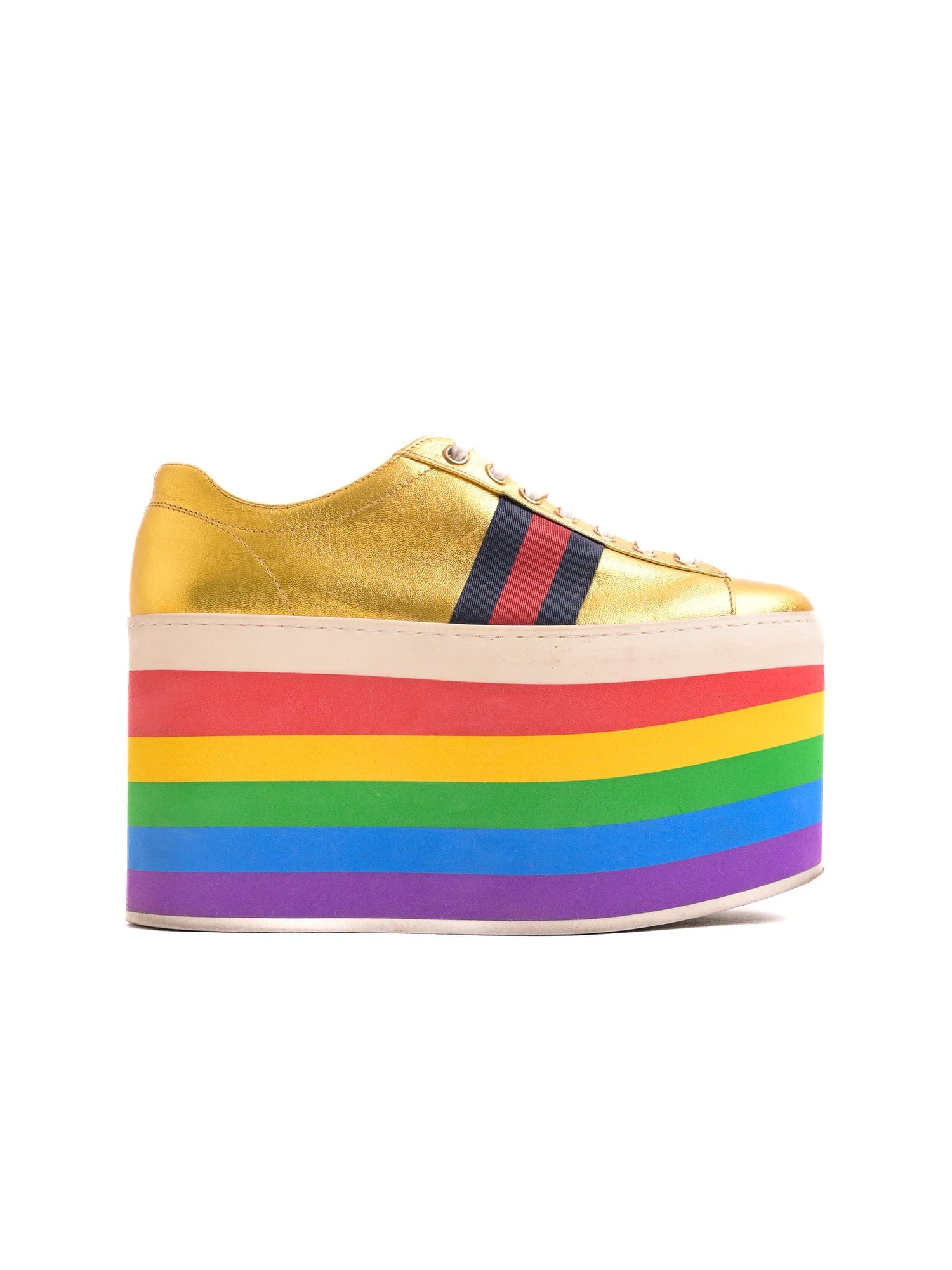Good Gucci Gold Platform Sneakers Size 35.5 Yellow Leather