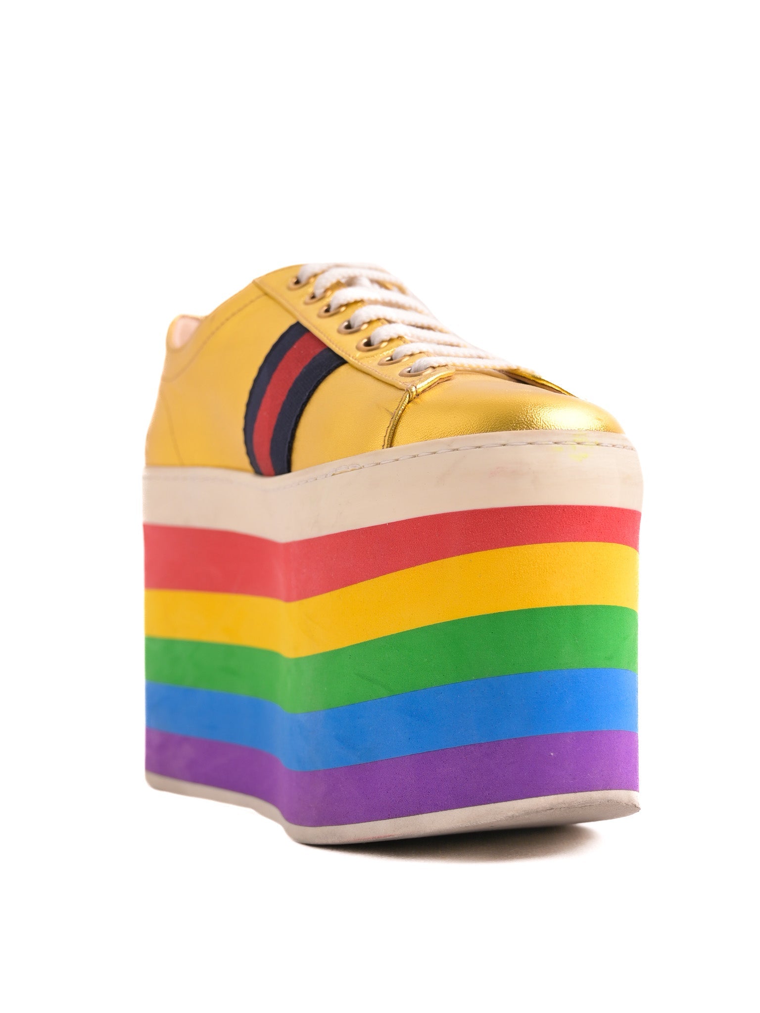 Good Gucci Gold Platform Sneakers Size 35.5 Yellow Leather