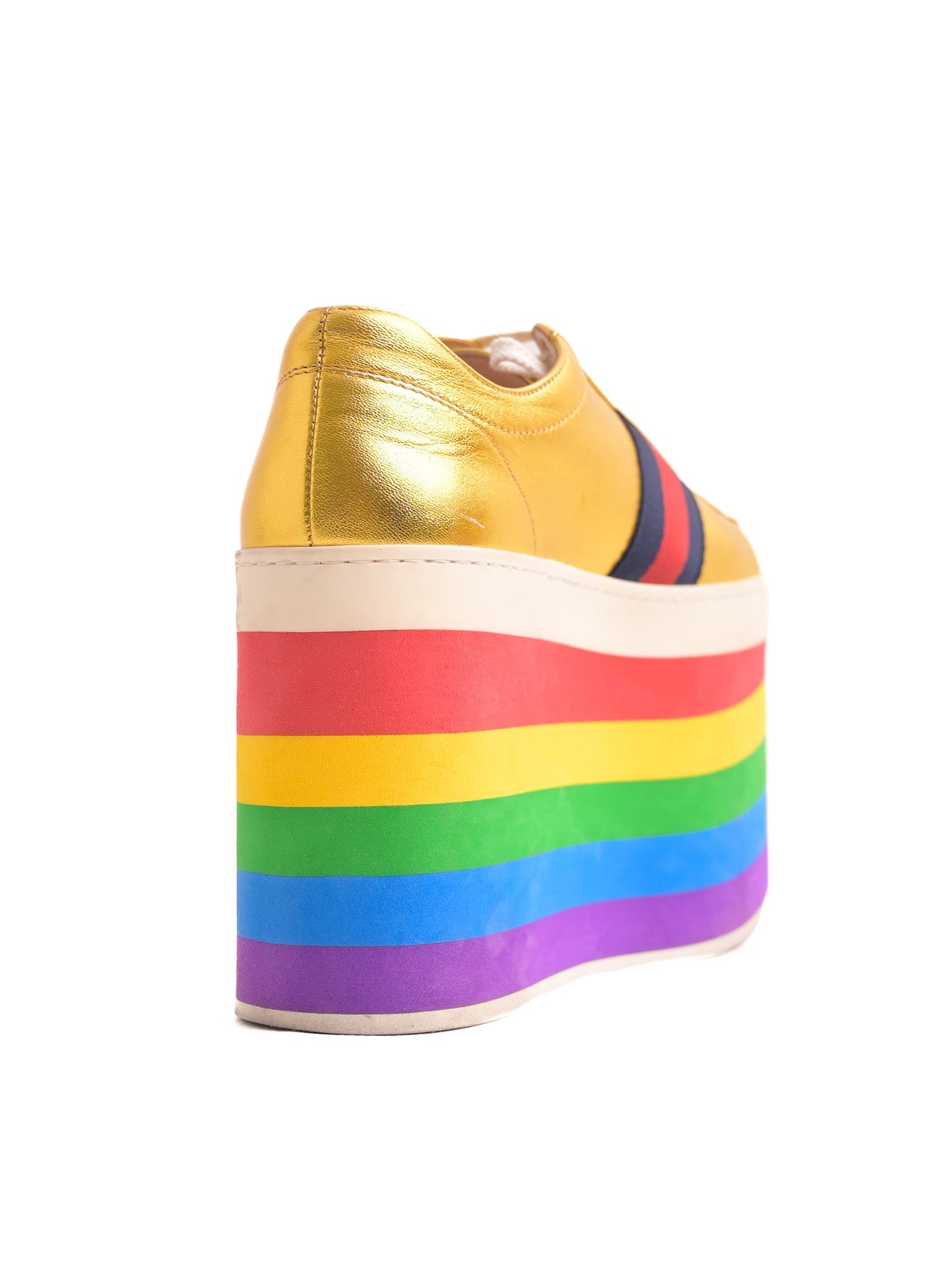 Good Gucci Gold Platform Sneakers Size 35.5 Yellow Leather