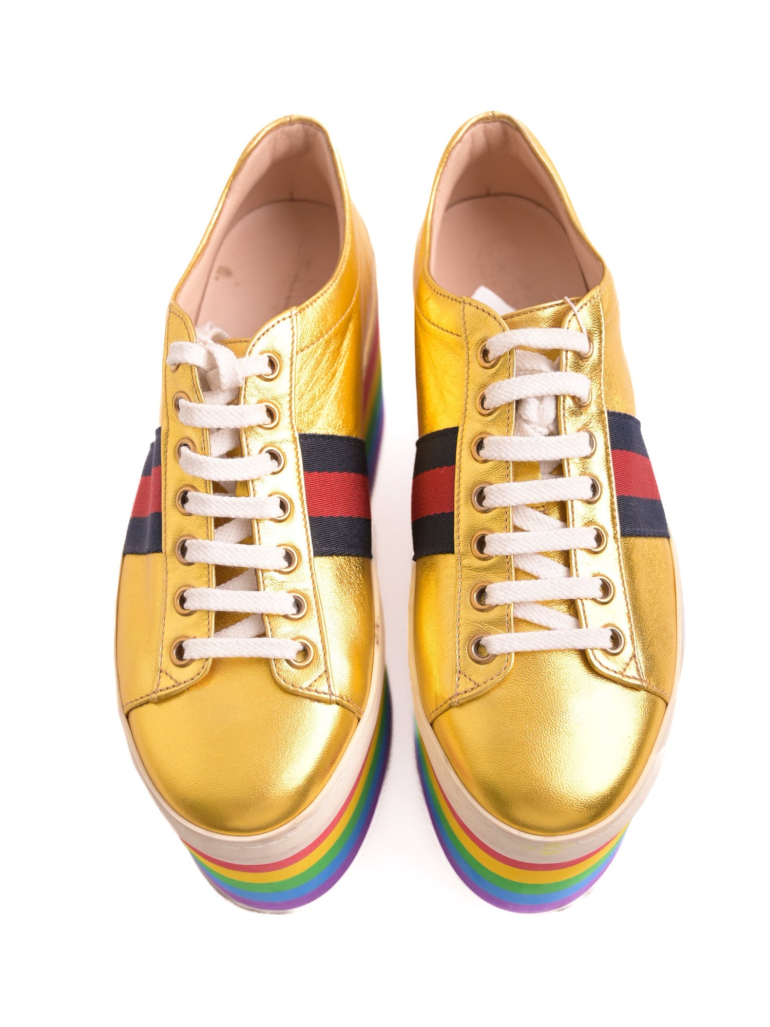 Good Gucci Gold Platform Sneakers Size 35.5 Yellow Leather