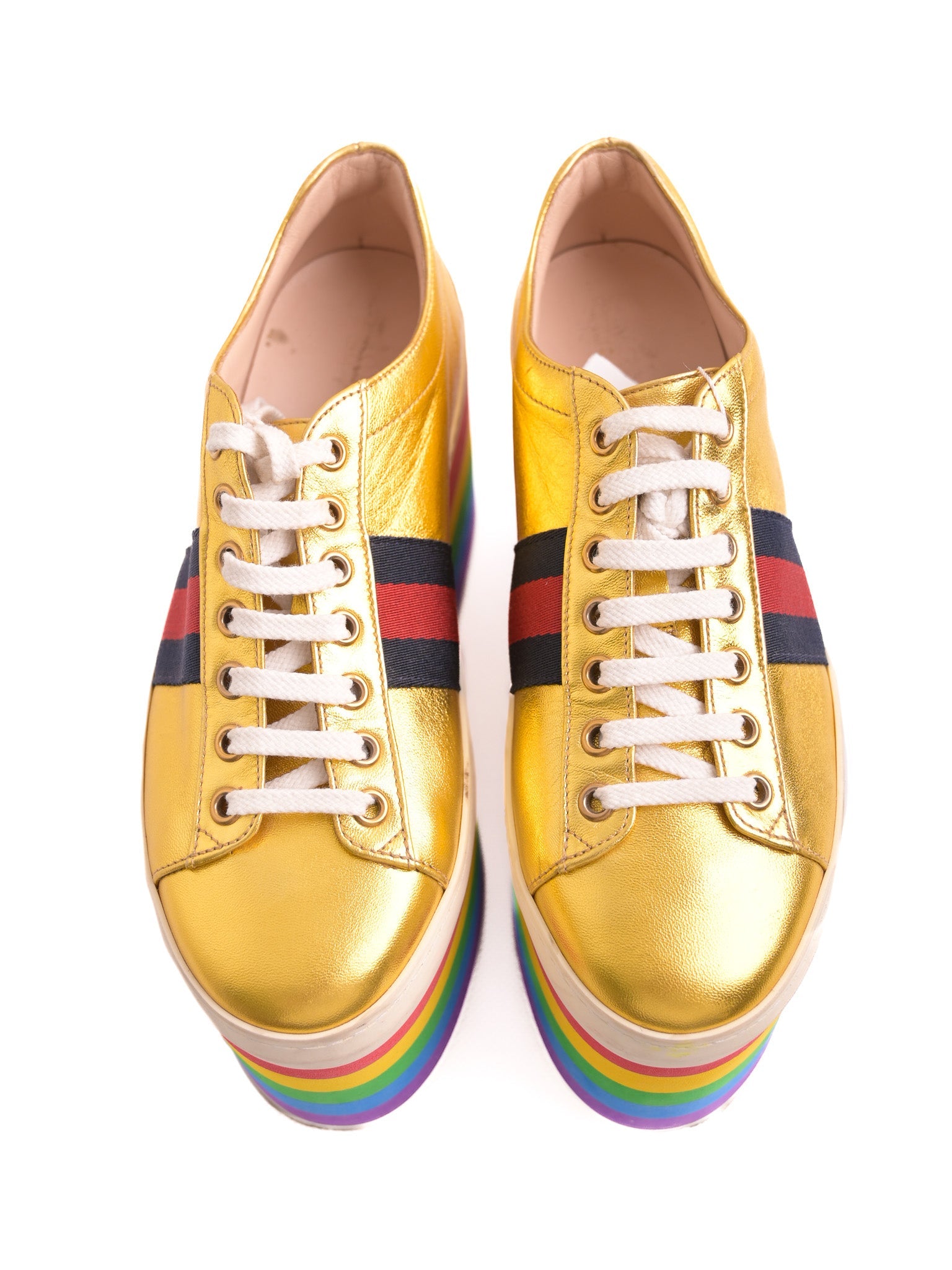 Good Gucci Gold Platform Sneakers Size 35.5 Yellow Leather